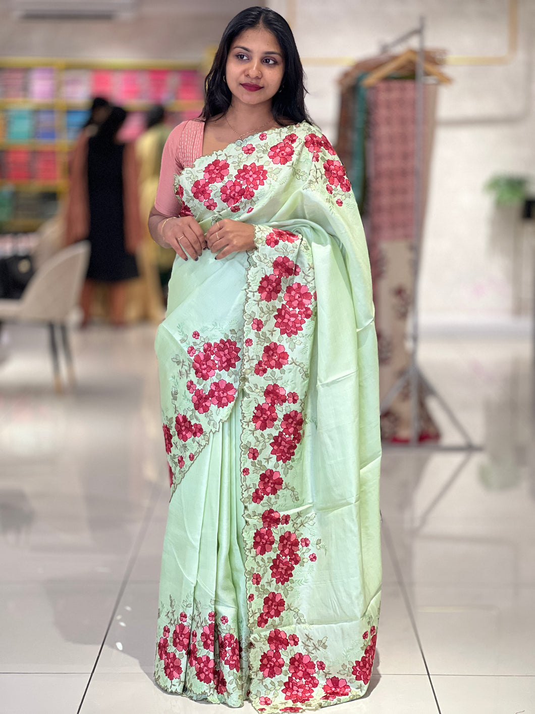 Machine Embroidered Tussar Saree | SBS1003