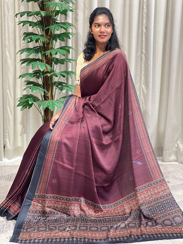 Printed Semi Modal Chanderi Saree |  HT111