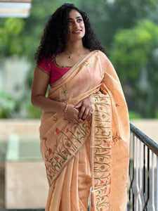 Floral Painted Tissue Linen Saree | DVS106