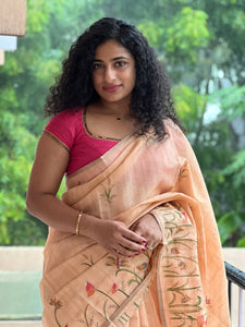 Floral Painted Tissue Linen Saree | DVS106