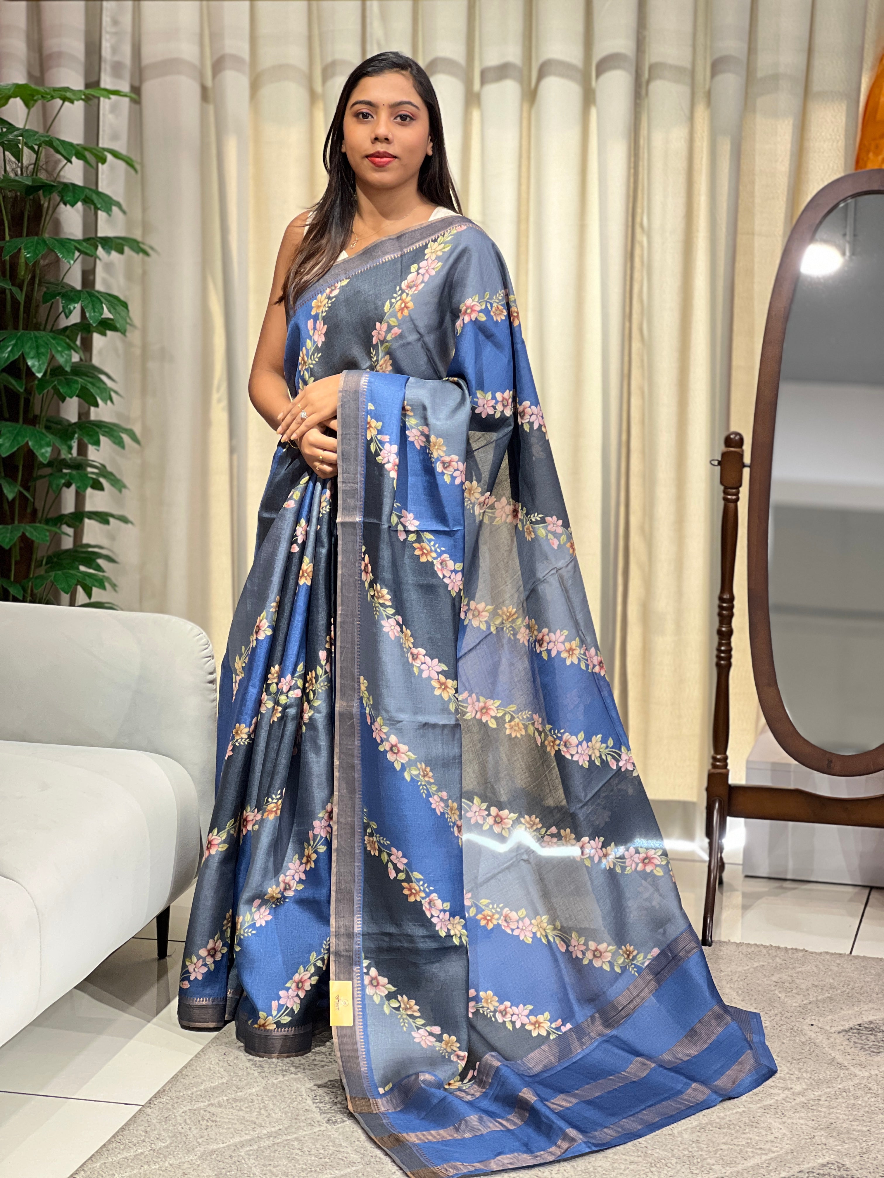 Floral Digital Printed Pure Tussar Saree | RGD751