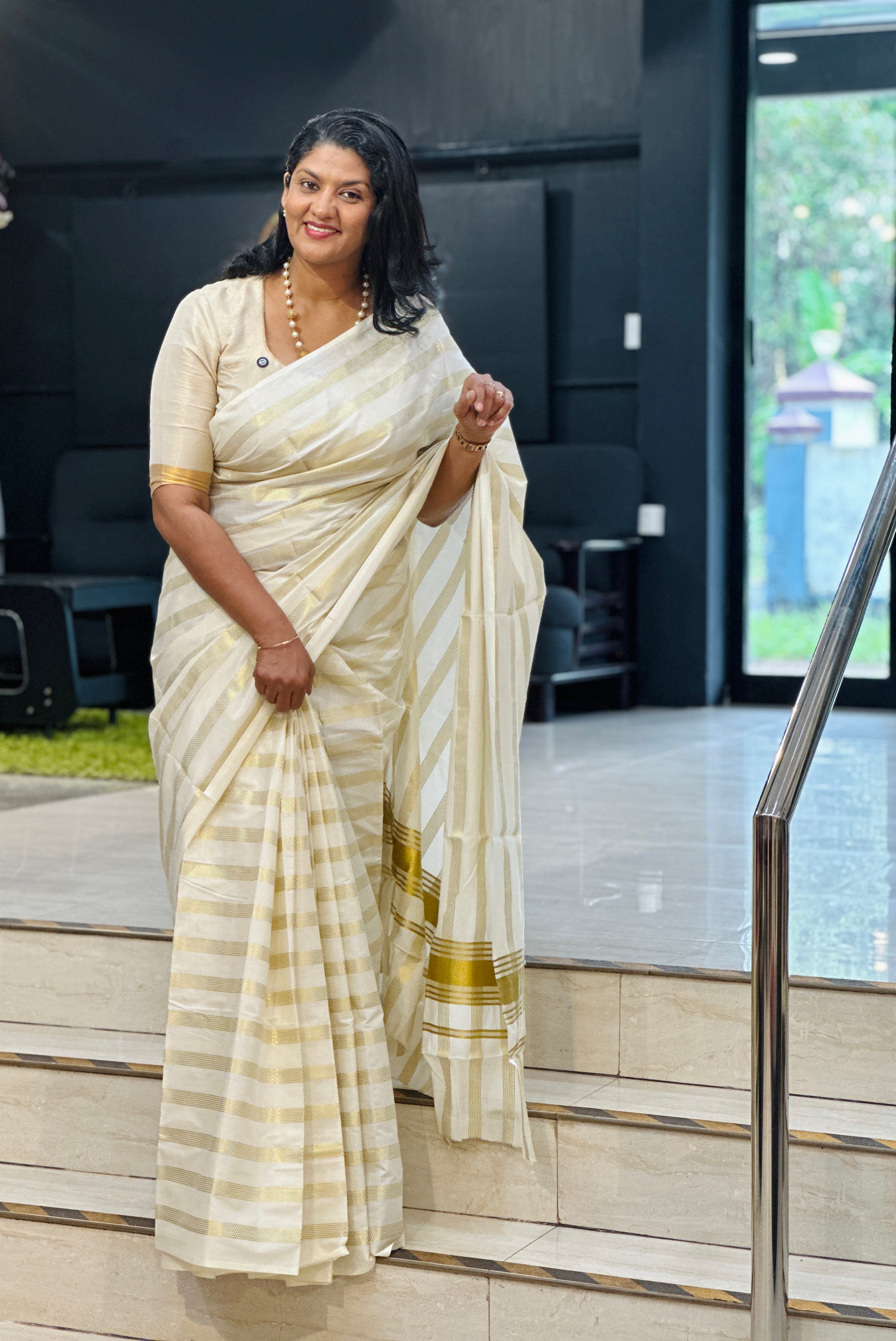 Horizontal Striped Kerala Cotton Saree | RLF142
