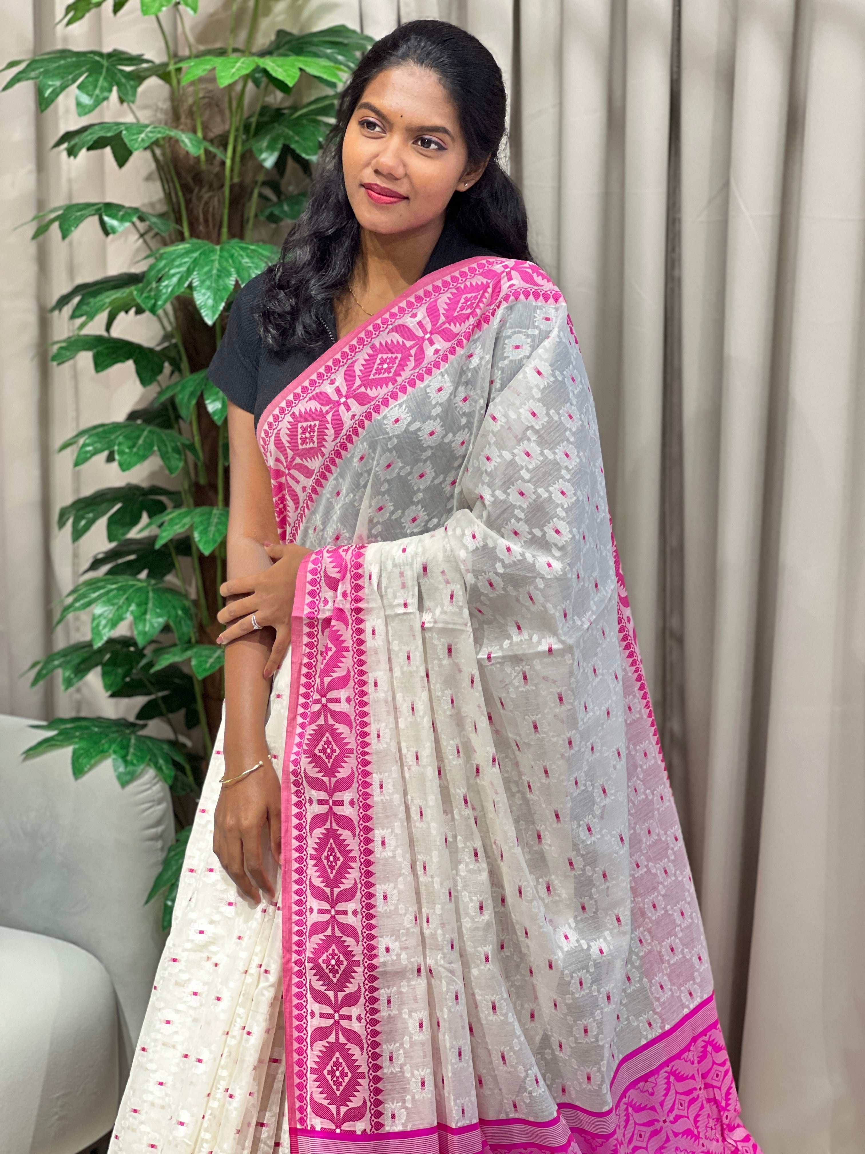 Jamdani Woven Chanderi Cotton Saree | AYD249