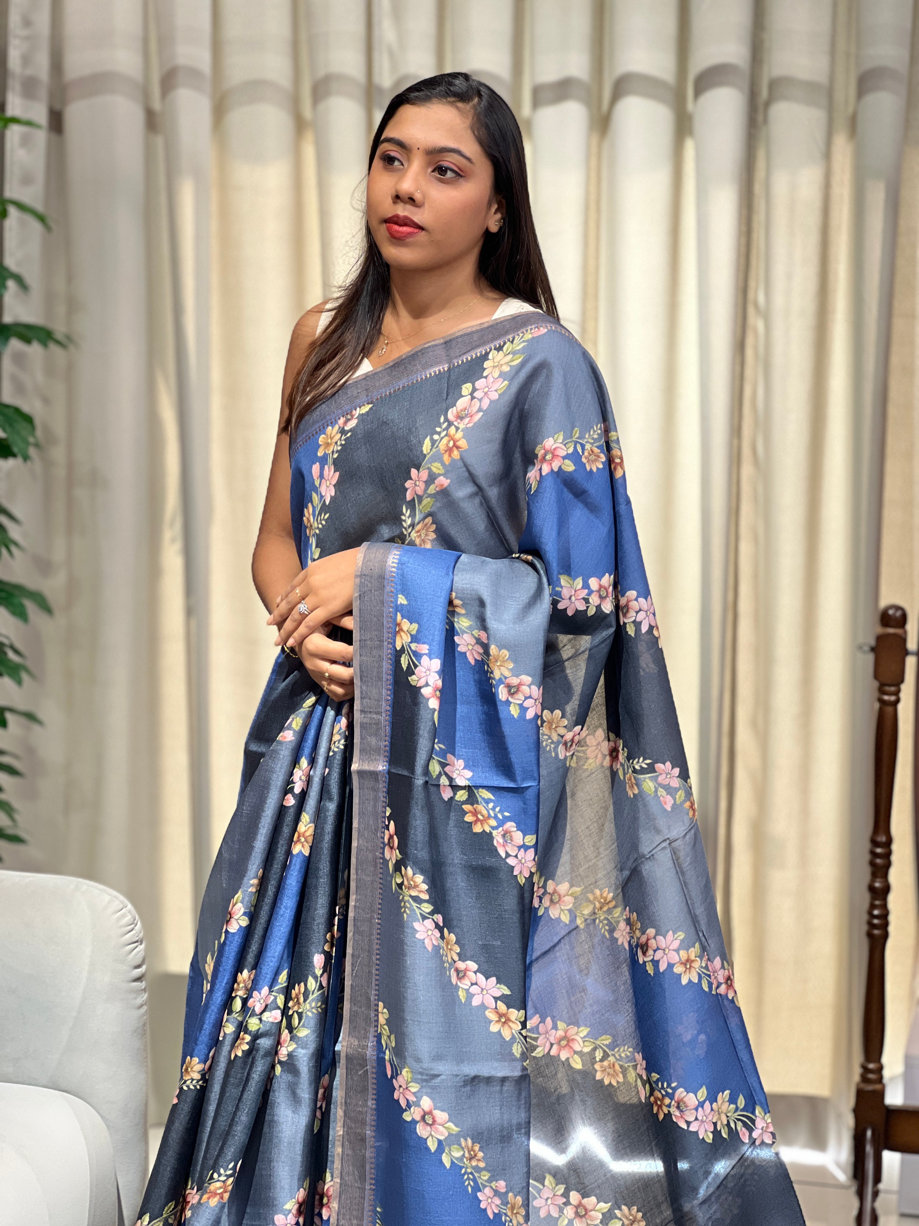 Floral Digital Printed Pure Tussar Saree | RGD751