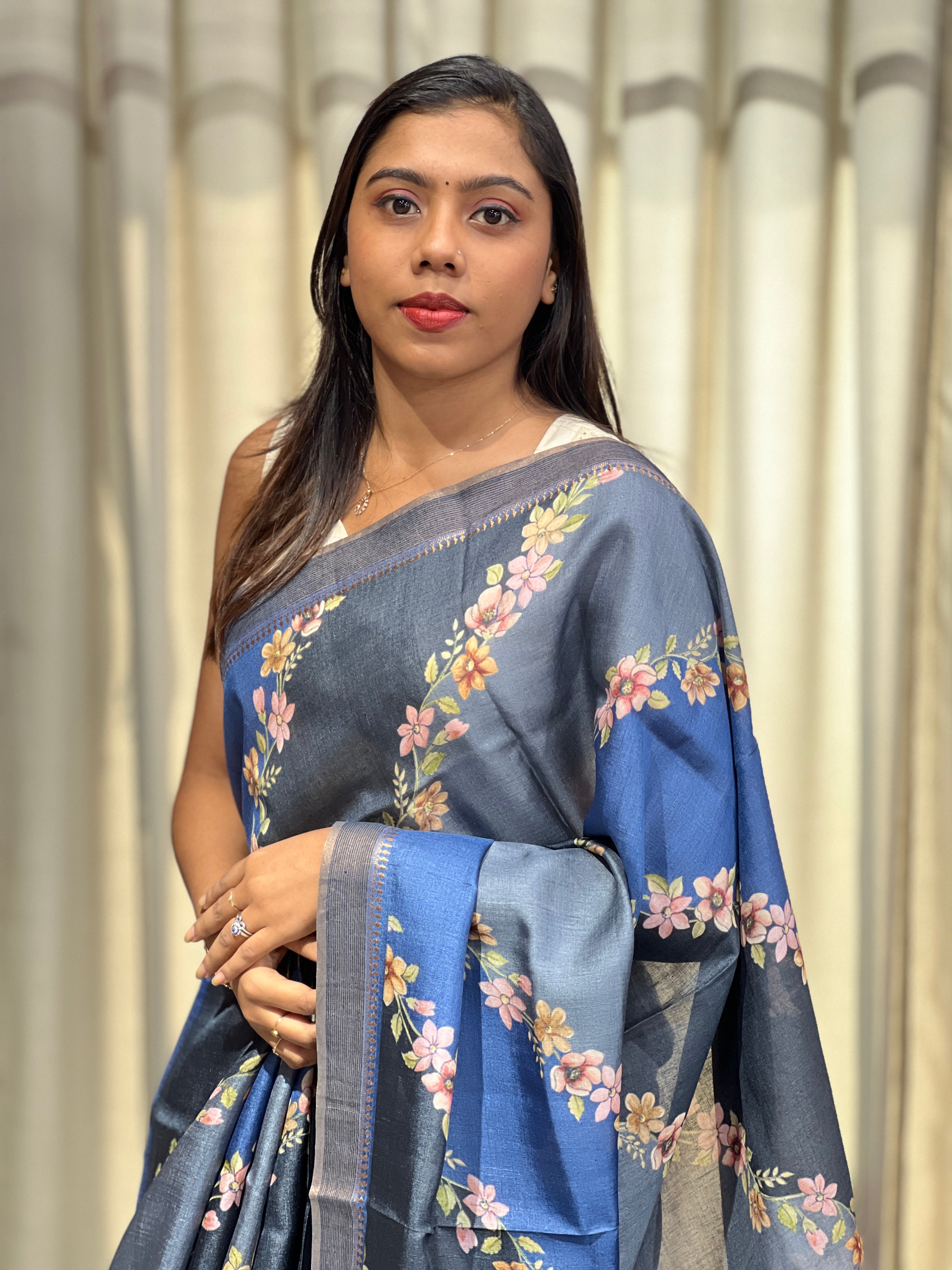 Floral Digital Printed Pure Tussar Saree | RGD751