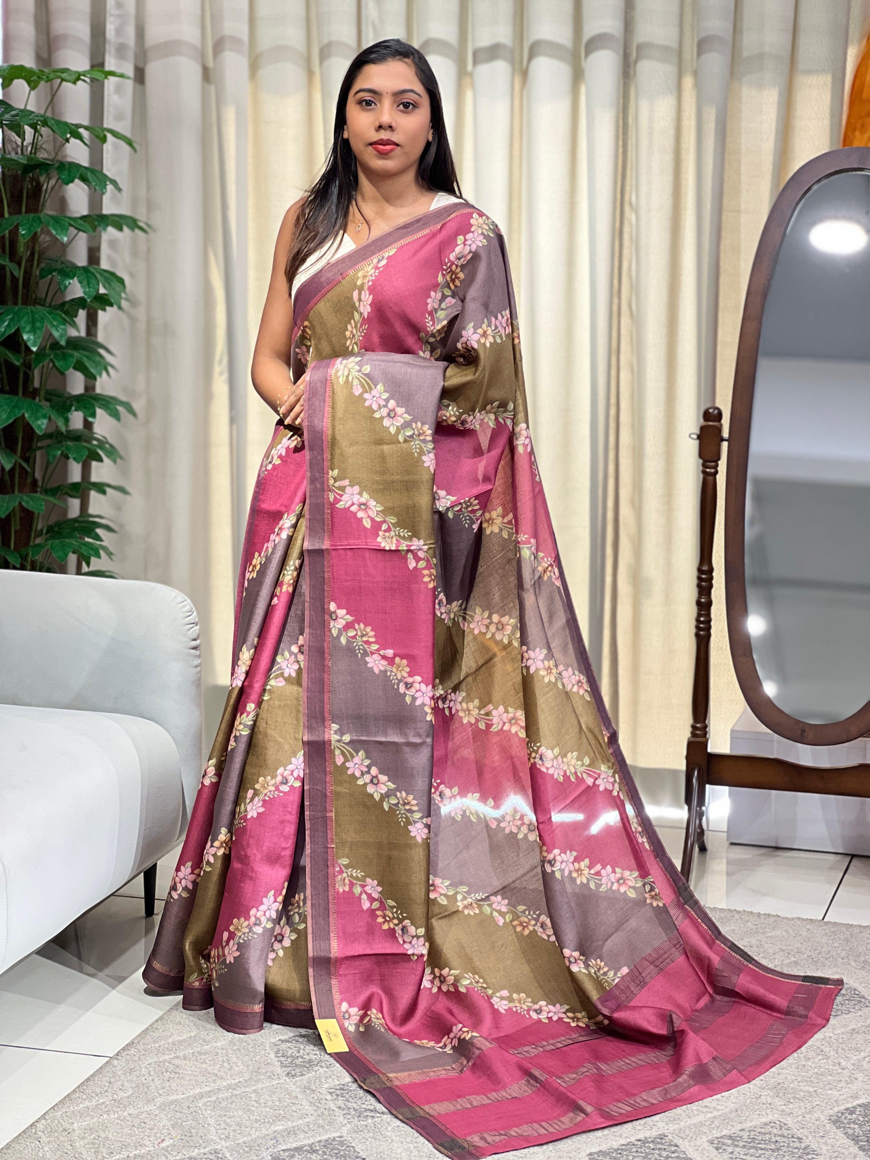 Floral Digital Printed Pure Tussar Saree | RGD749