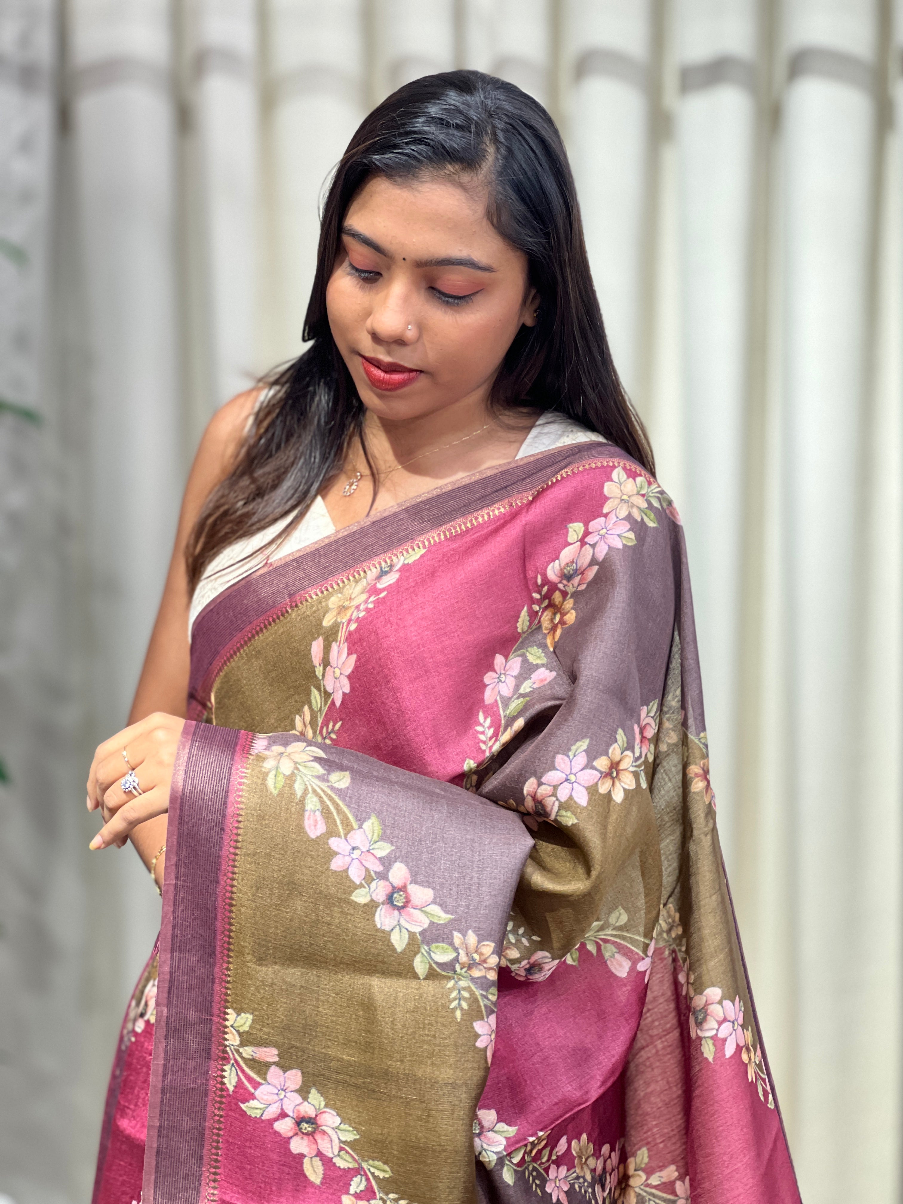 Floral Digital Printed Pure Tussar Saree | RGD749