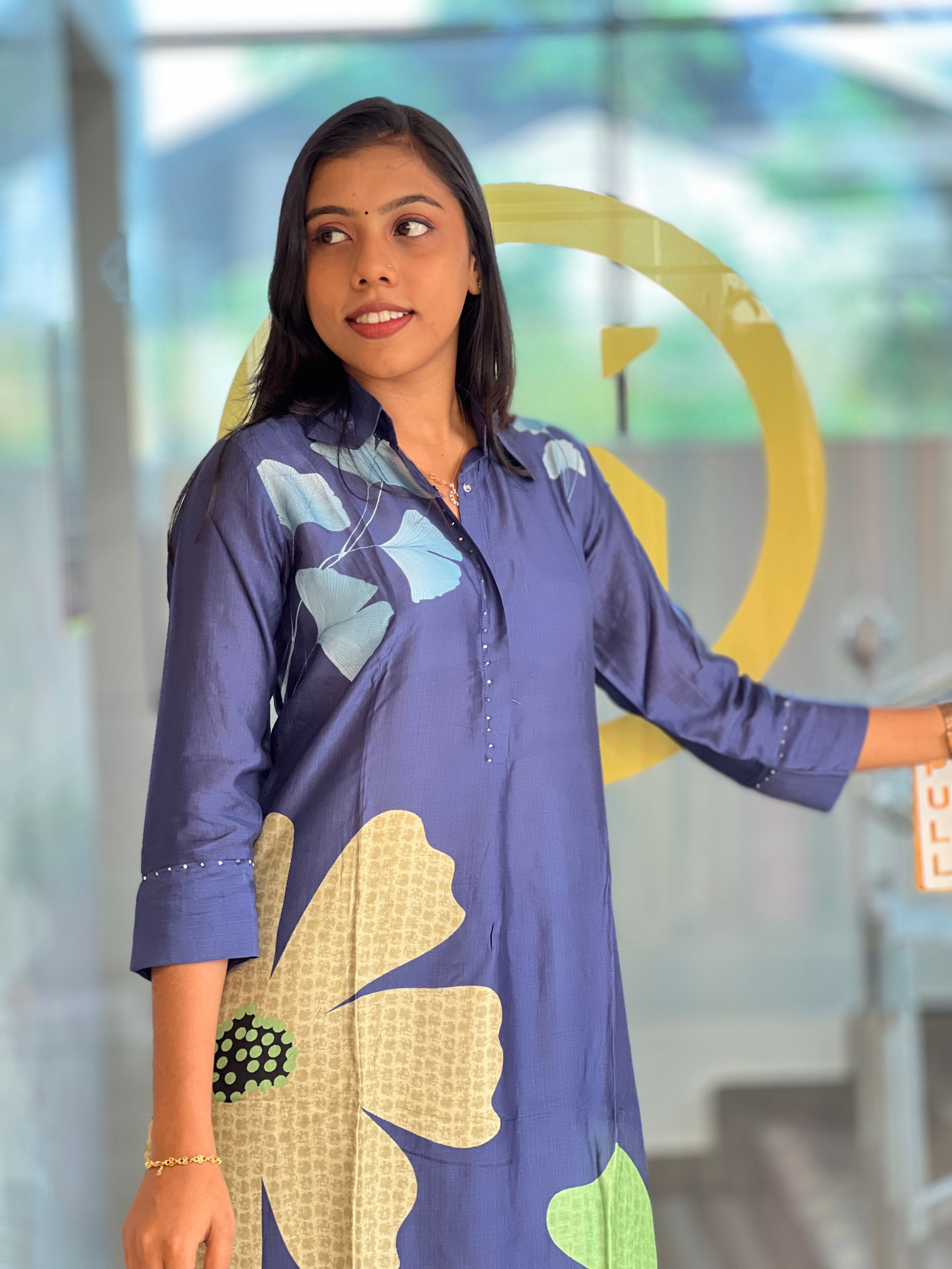 Floral Printed Chanderi Finish Kurta Set | DIL146