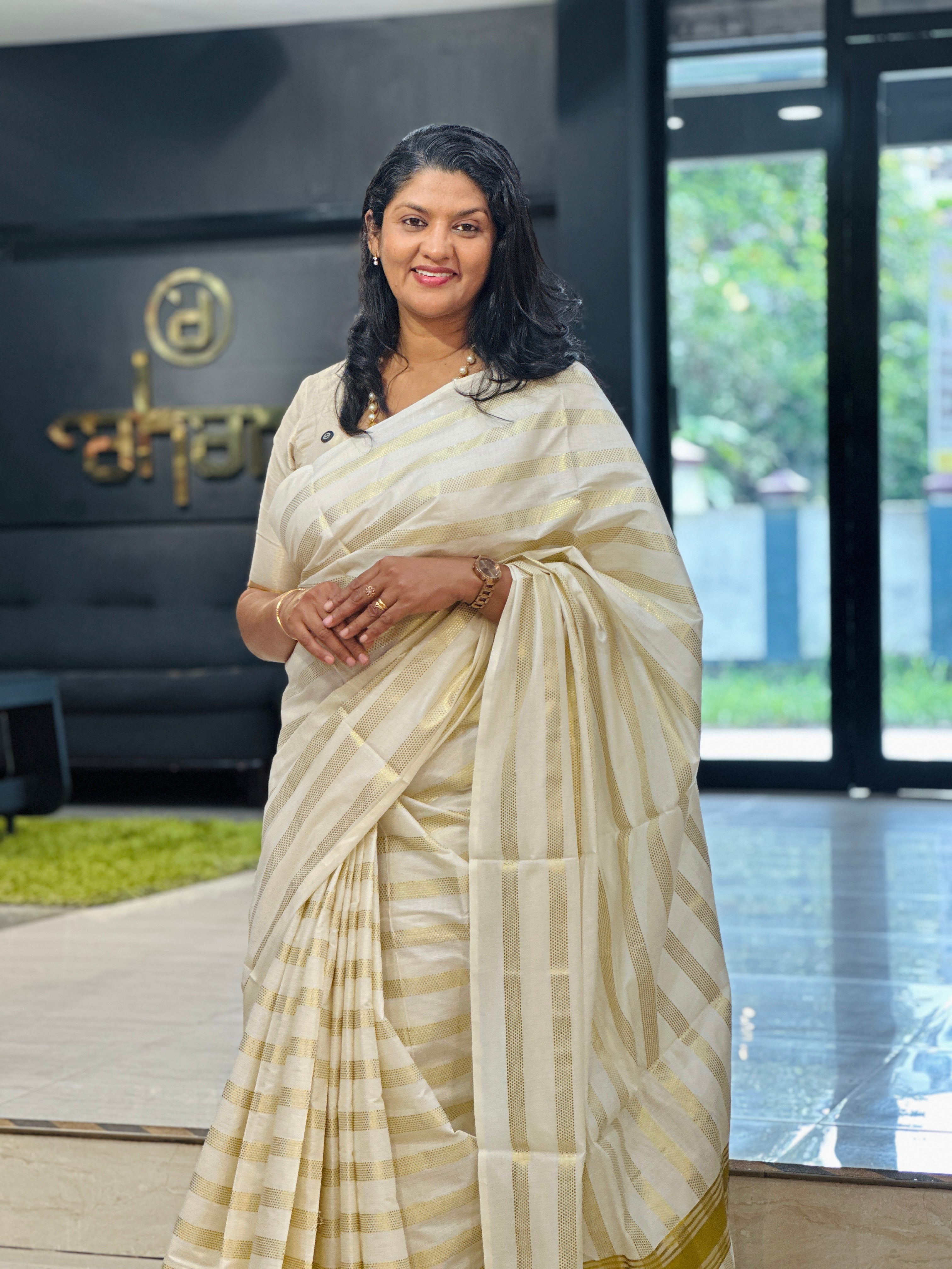 Horizontal Striped Kerala Cotton Saree | RLF142