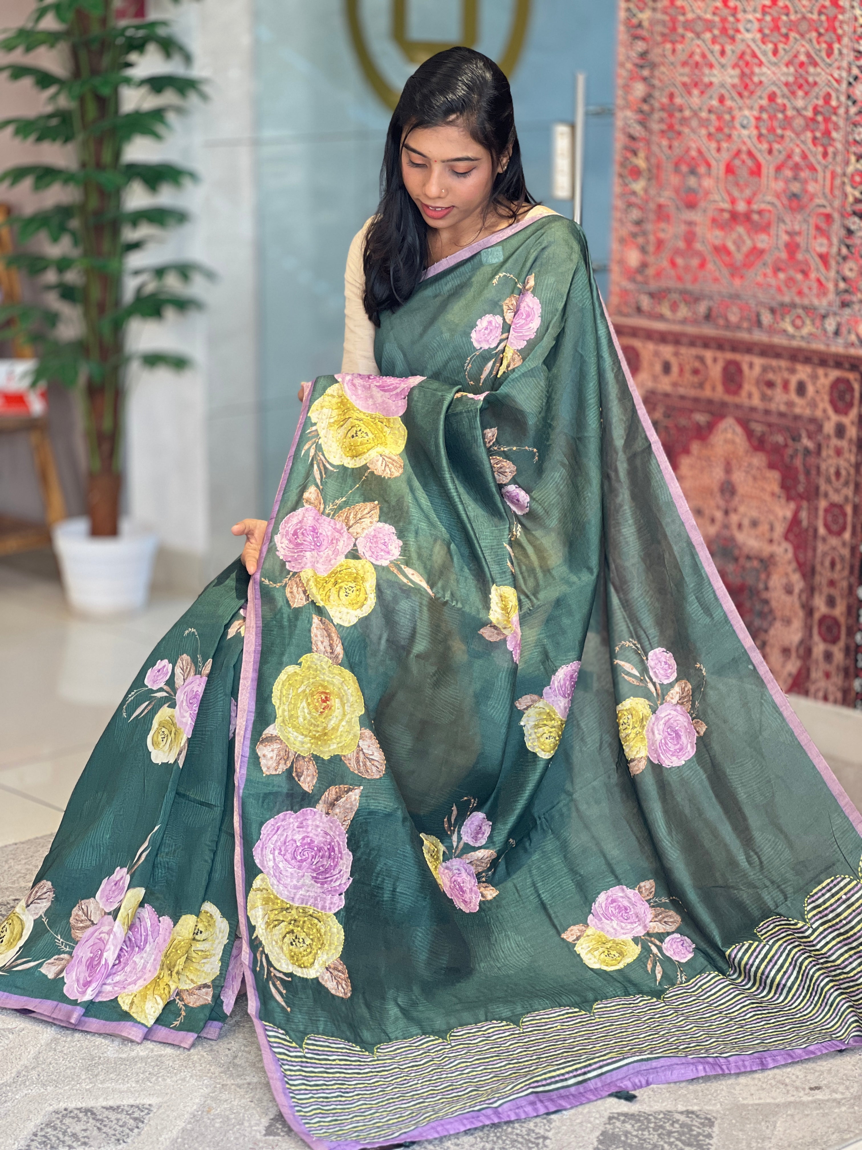 Floral Printed Pattern Chanderi Finish Saree | DVS147