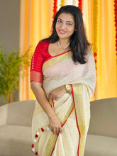 Zari Check Weaving Linen Saree | SK333