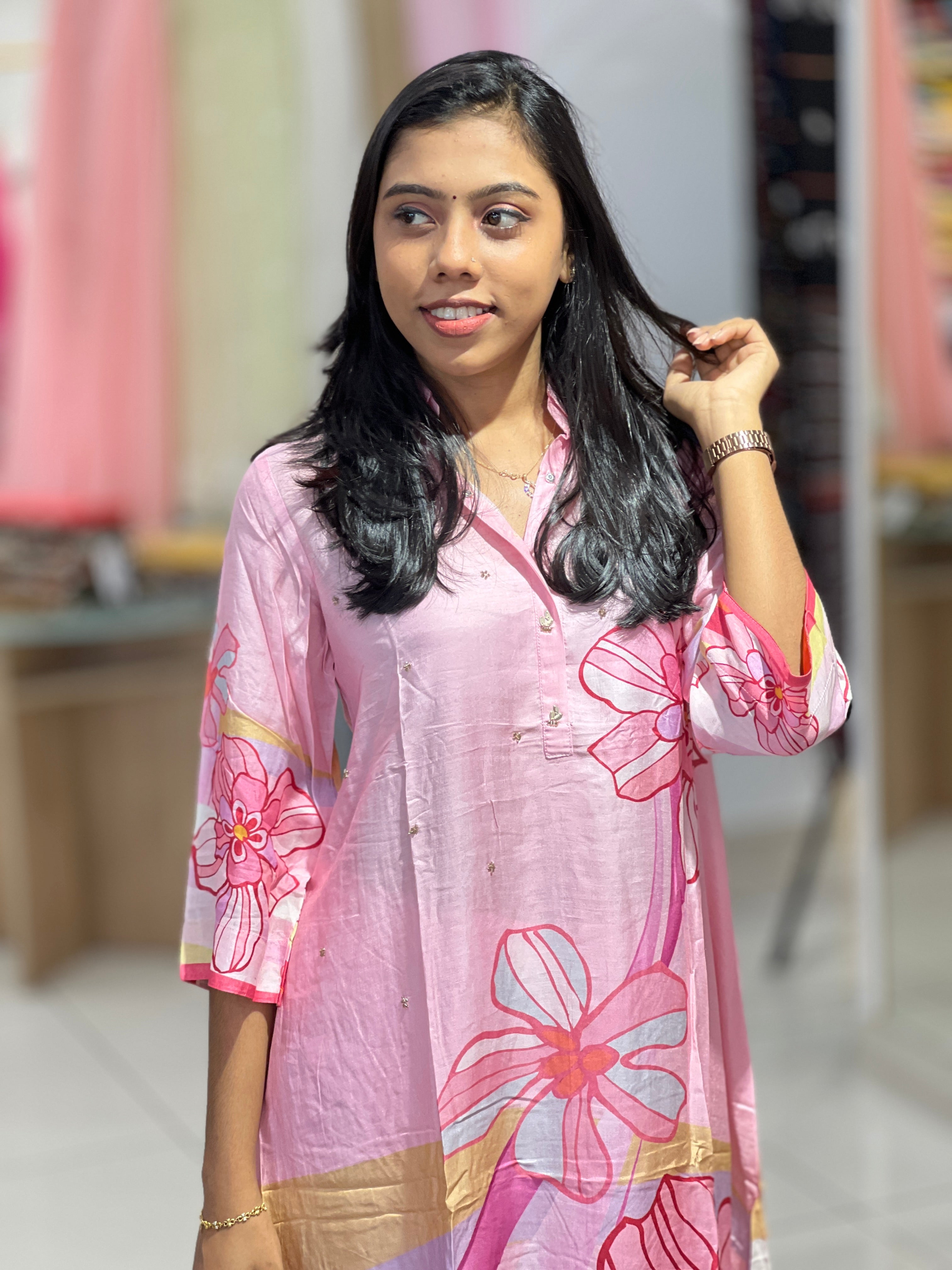 Floral Printed Chanderi Finish Kurta Set | DIL152