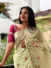 Floral Painted Tissue Linen Saree | DVS106