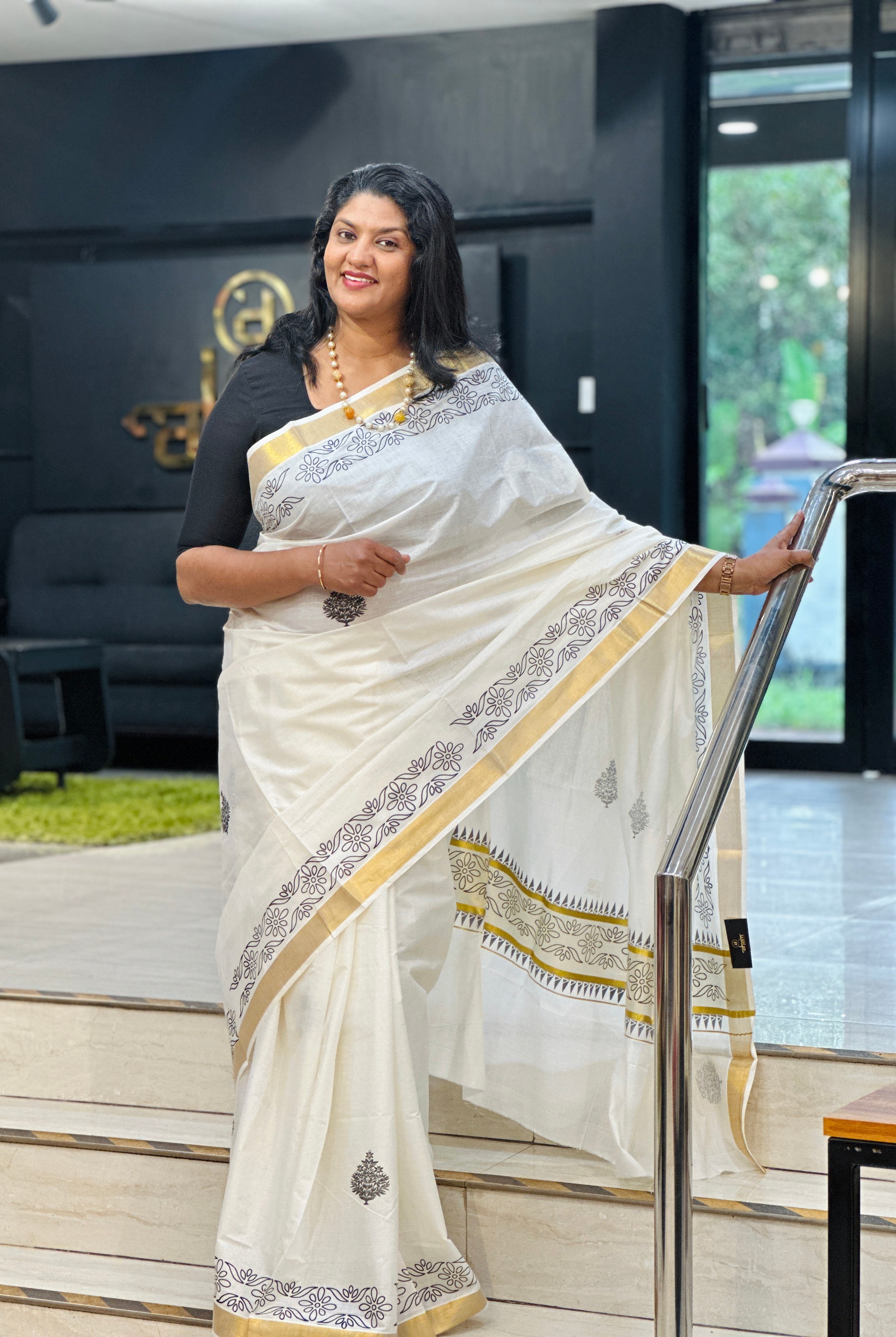 Screen Print Detailing Kerala Cotton Saree | RLF158