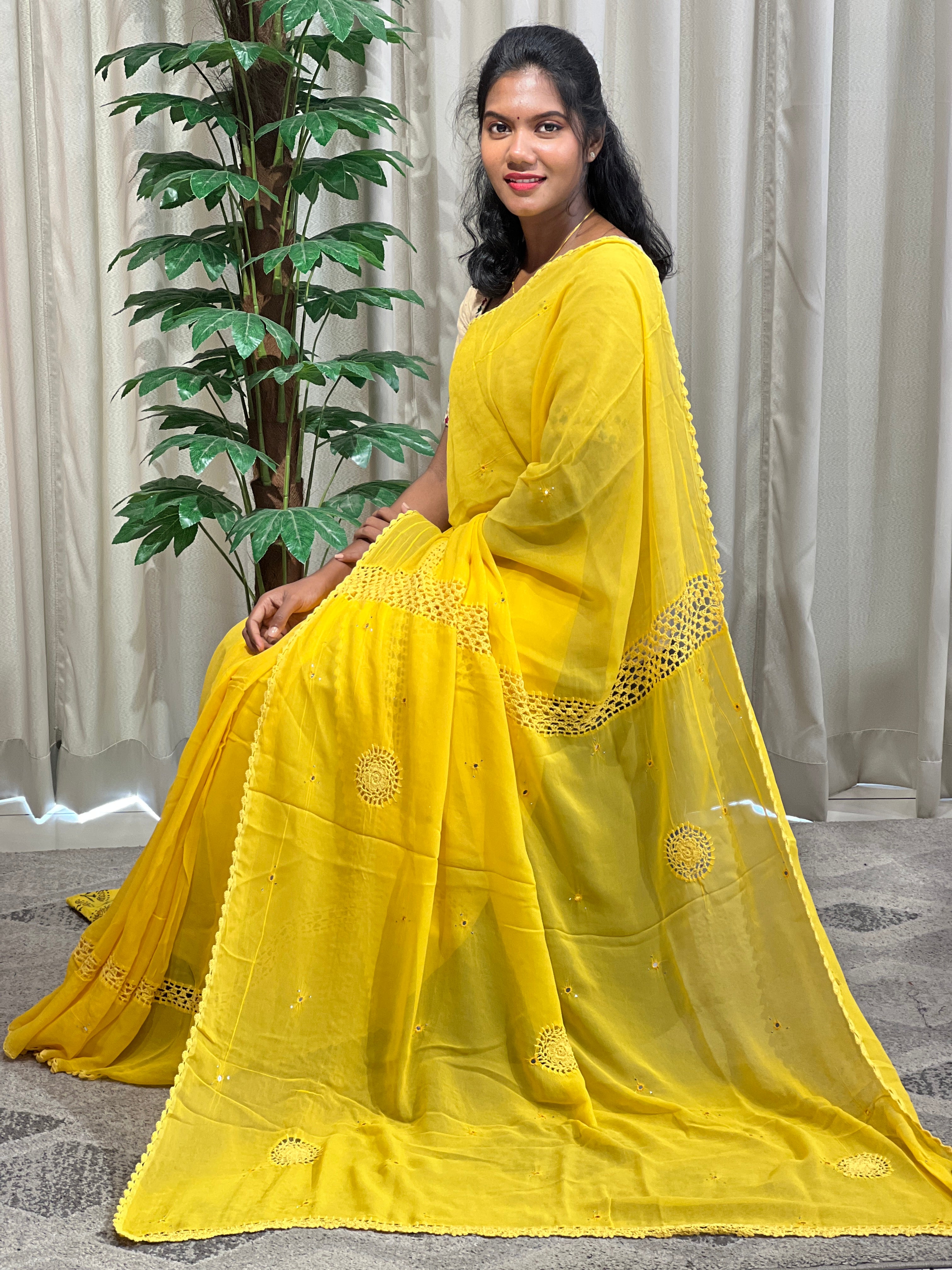 Crochet Lace Detailed Pattern Georgette Saree | SF1144