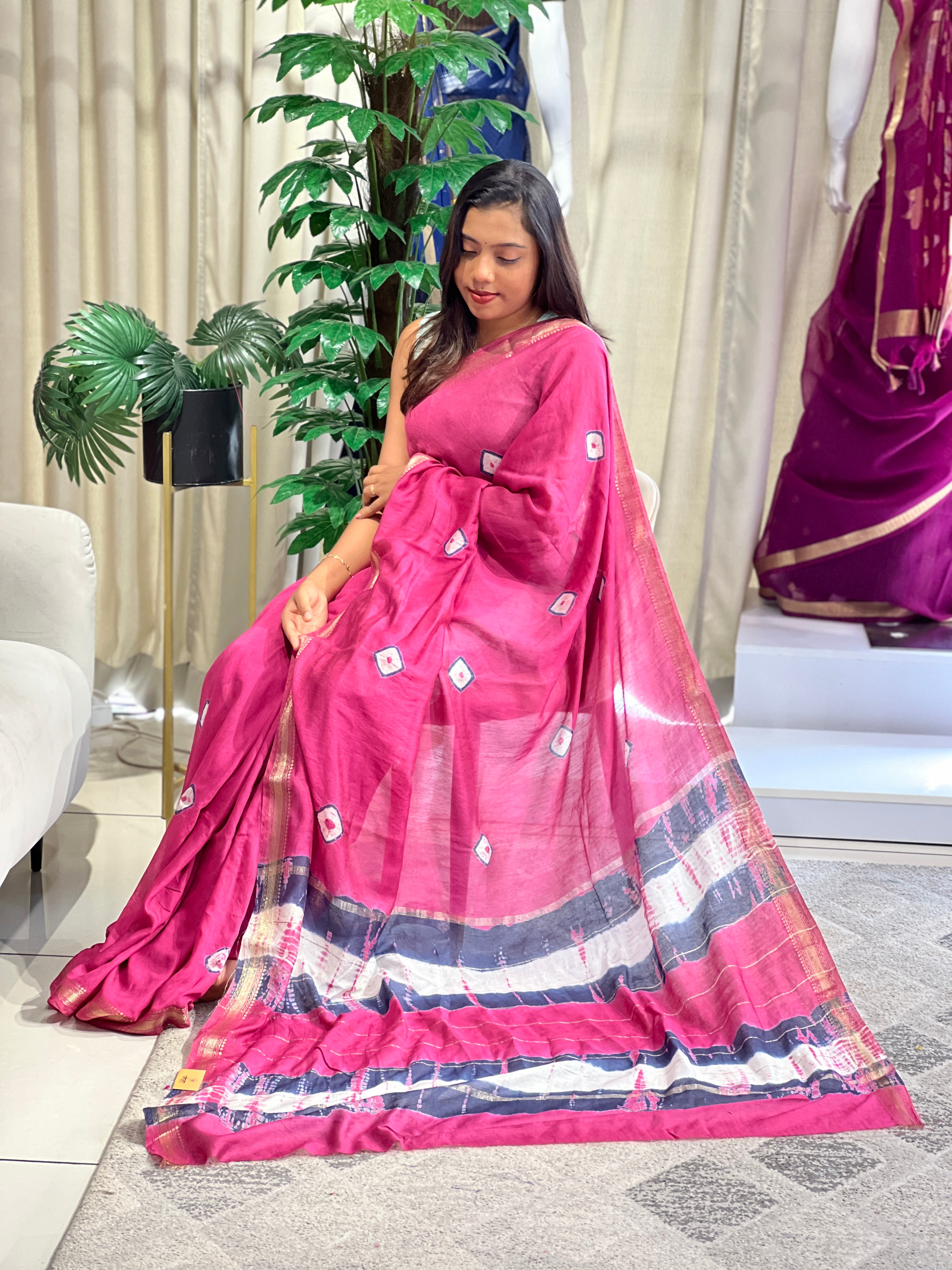 Geometrical Printed Chanderi Saree | VFC615