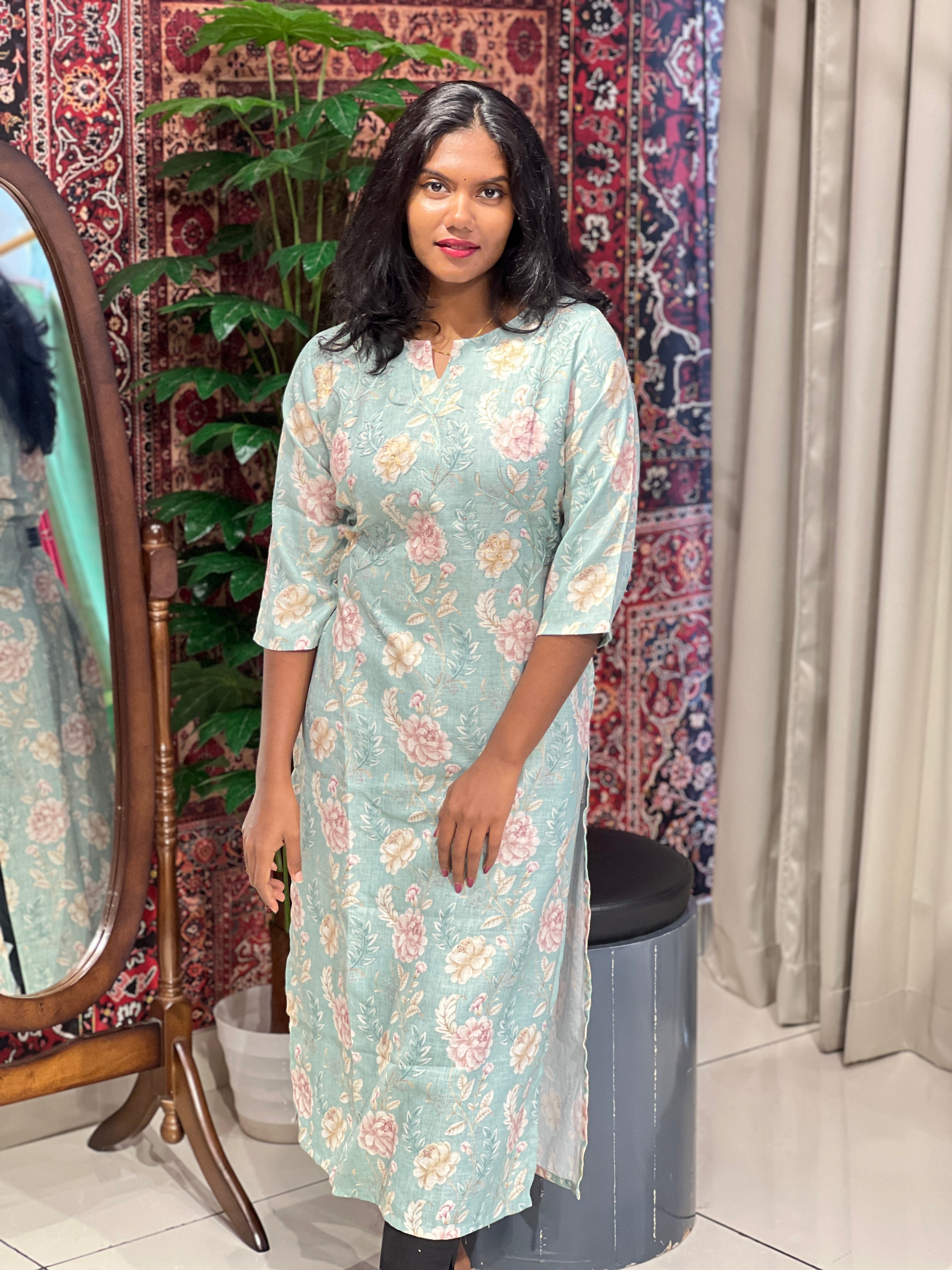 Floral Digital Printed Linen Finish Kurta | NIO119