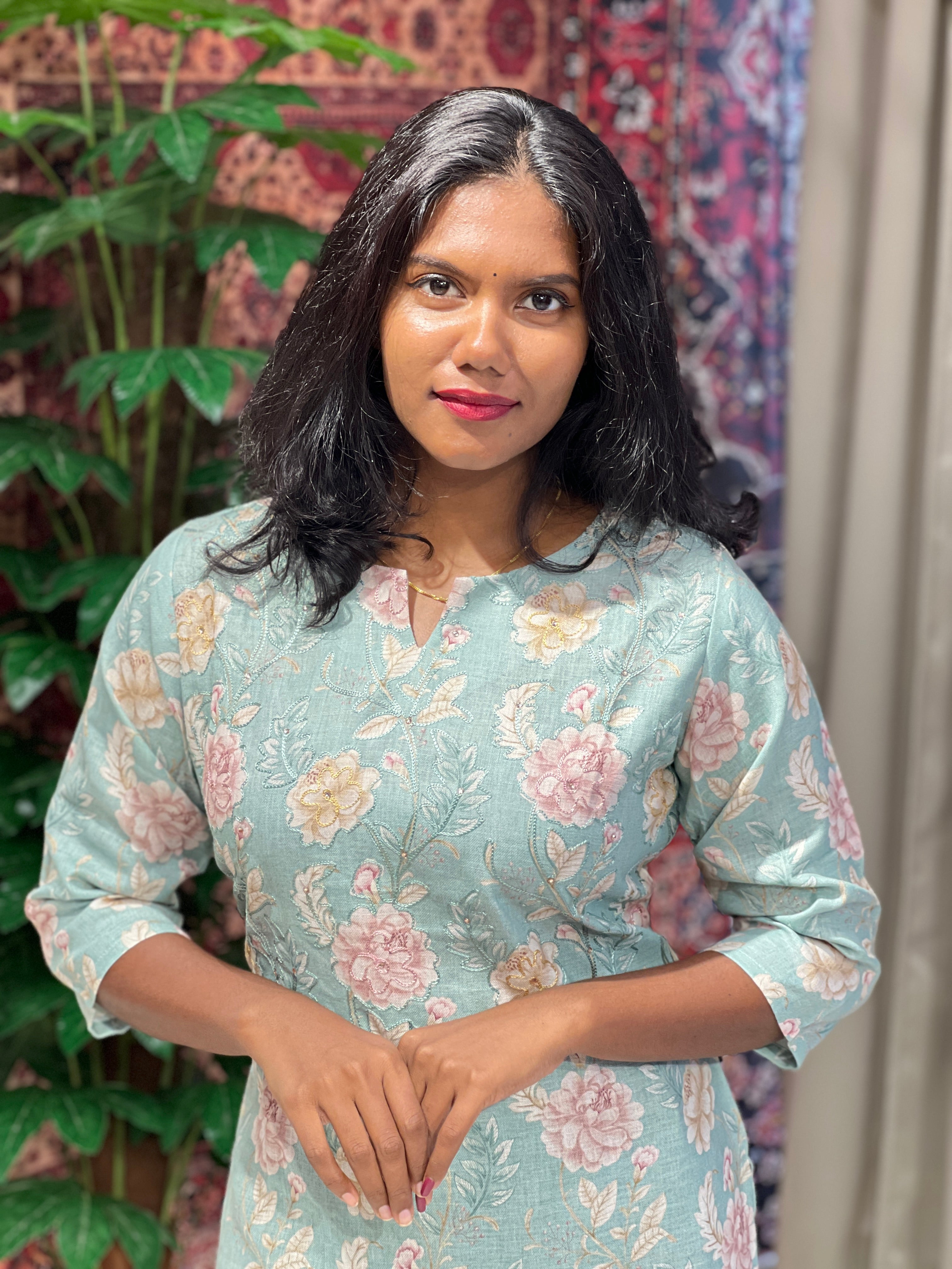 Floral Digital Printed Linen Finish Kurta | NIO119