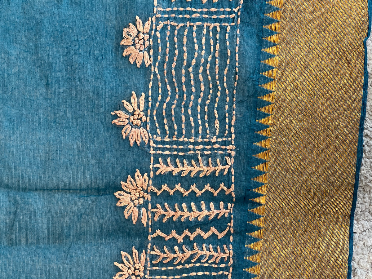 Thread Embroidery Mangalgiri Cotton Saree | SBS1471