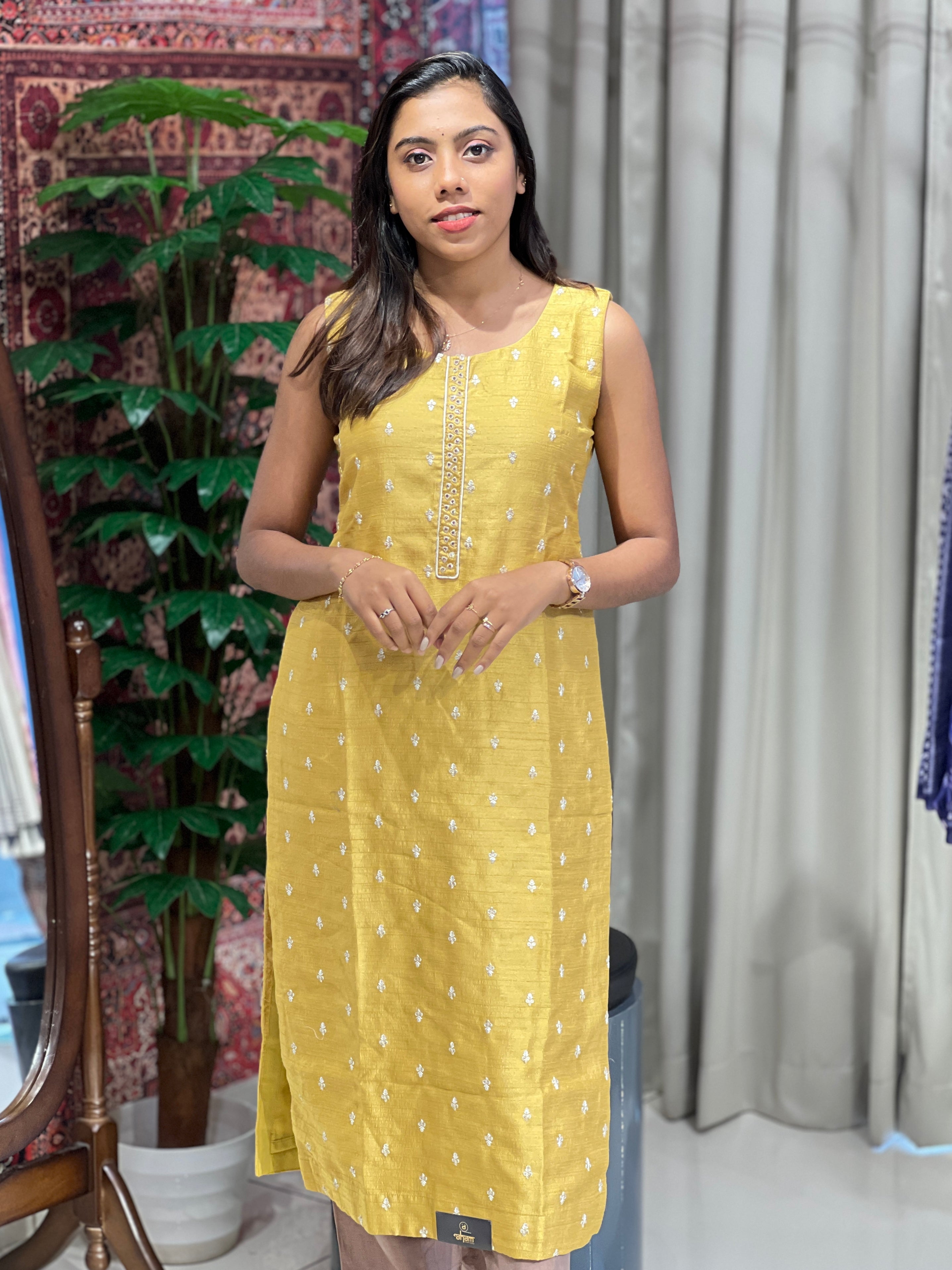 Embroidery Detailed Semi Tussar Kurta | NAI110