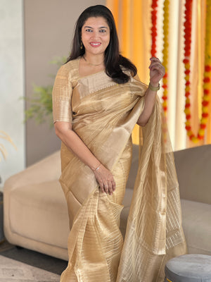 Line Weaved Viscose Tissue Organza Saree | NN118