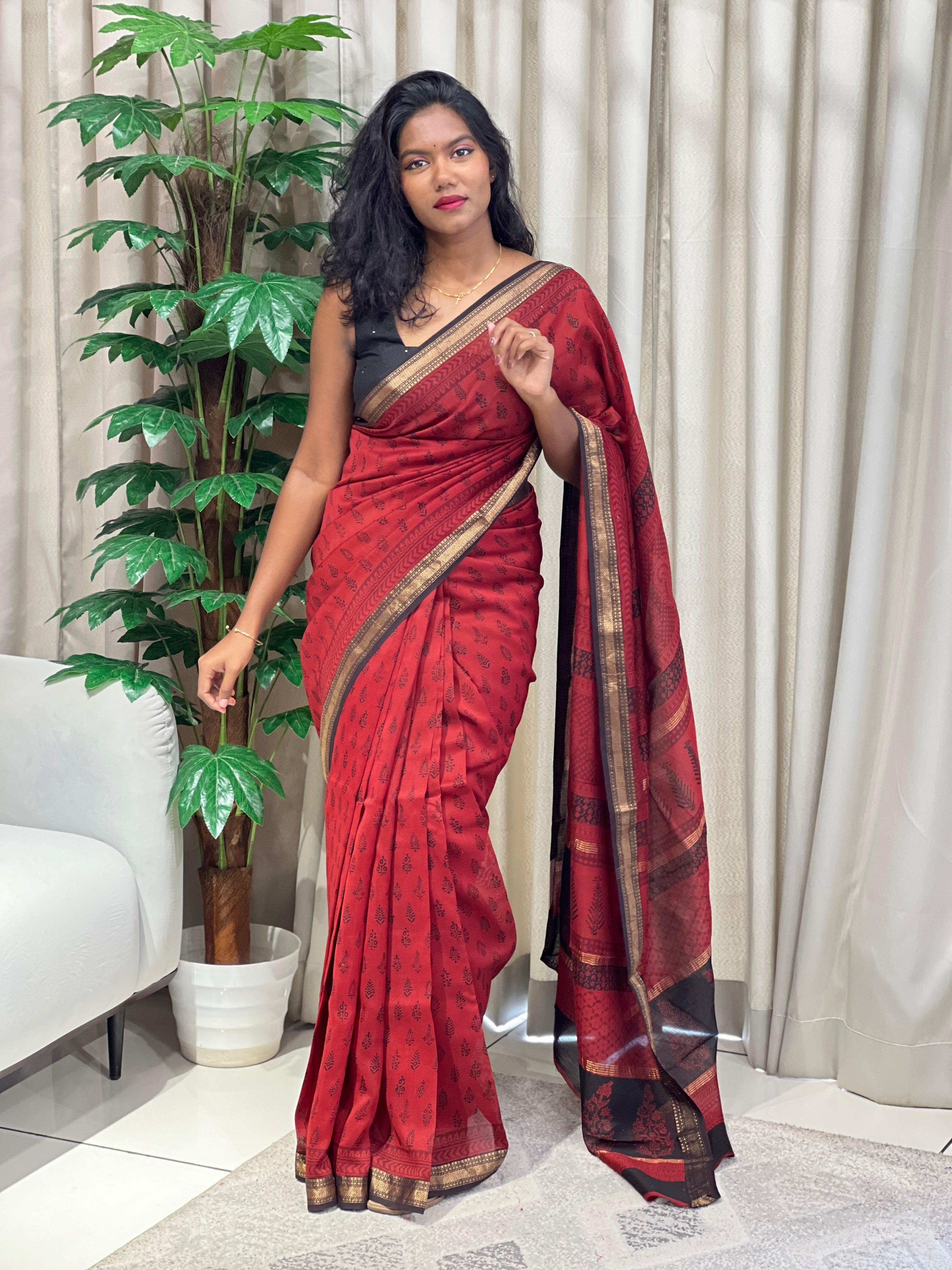 Mangalgiri Border Detailed Chanderi Silk Saree | SVF205