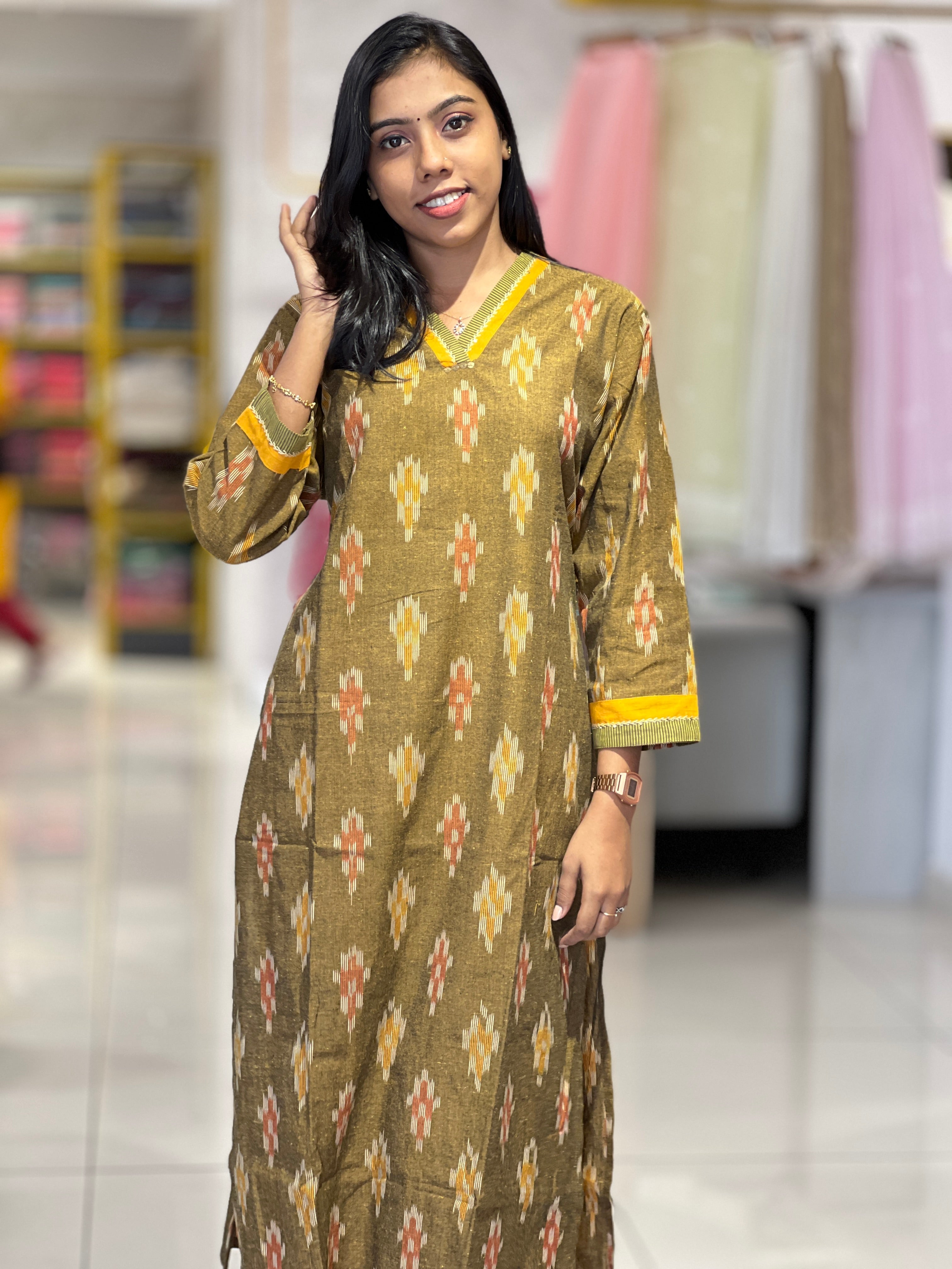 Ikat Inspired Print Pattern Cotton Kurta | DIL149