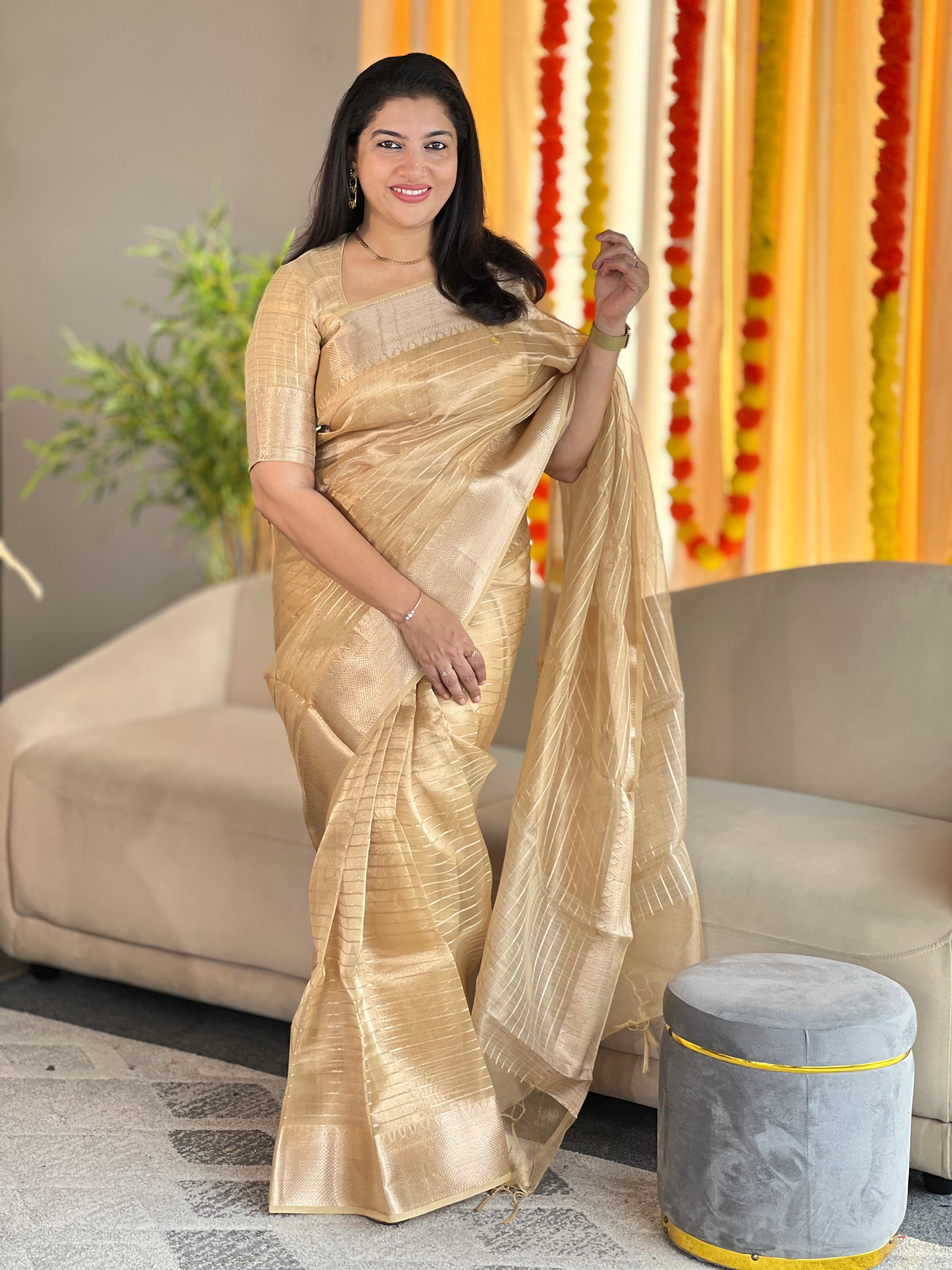 Line Weaved Viscose Tissue Organza Saree | NN118