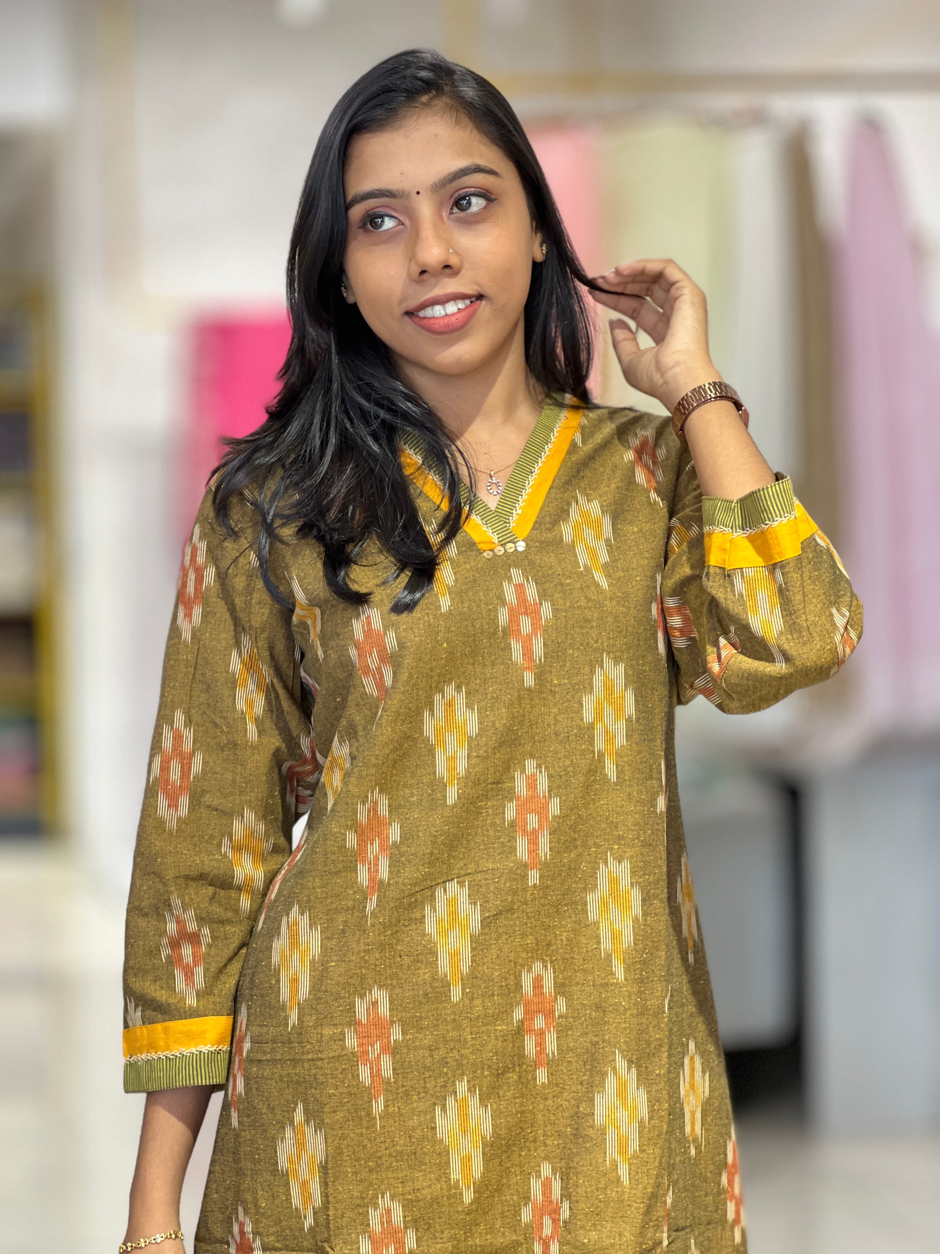 Ikat Inspired Print Pattern Cotton Kurta | DIL149
