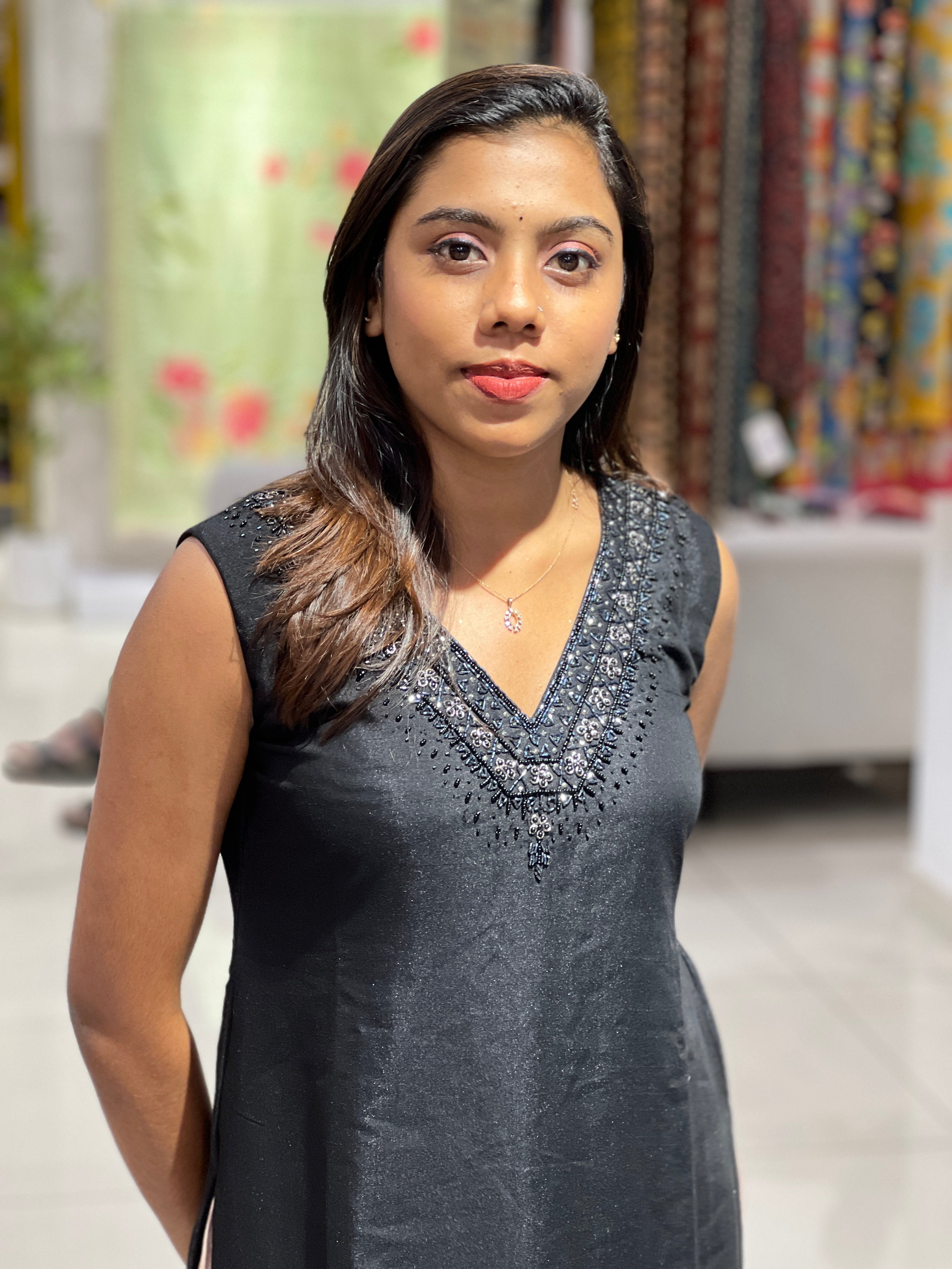 Cut Beads & Stone Detailed Semi Silk Kurta | NAI116