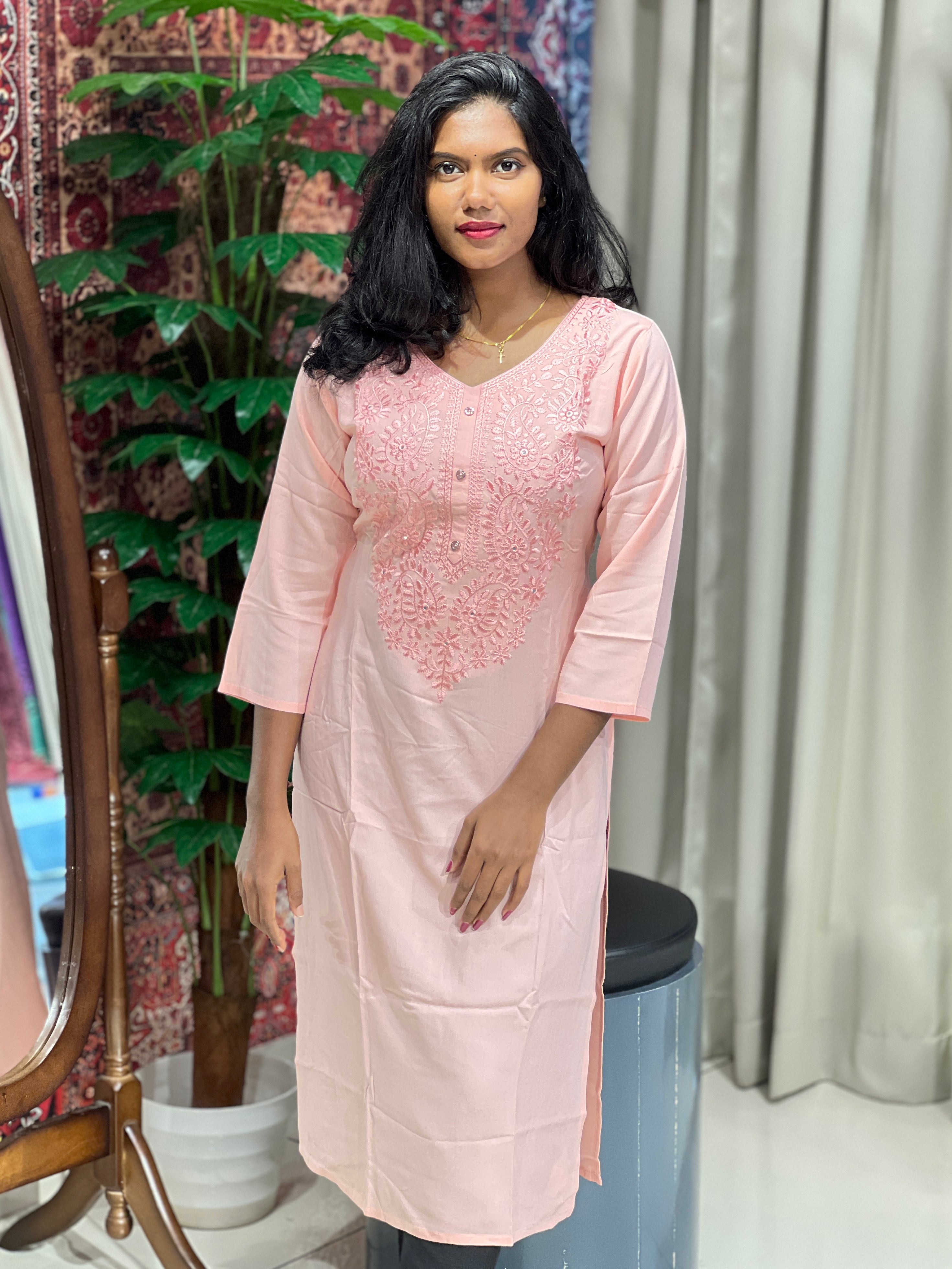 Machine Embroidery Detailed Soft Cotton Kurta | PGI131