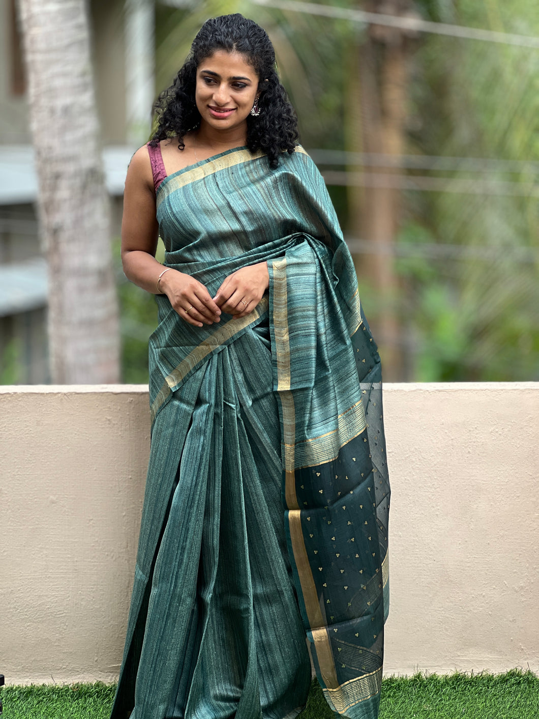 Zari Border Geecha Tussar Saree | HS1230