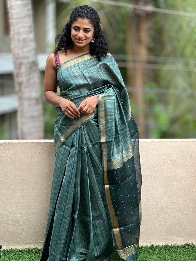 Zari Border Geecha Tussar Saree | HS1230