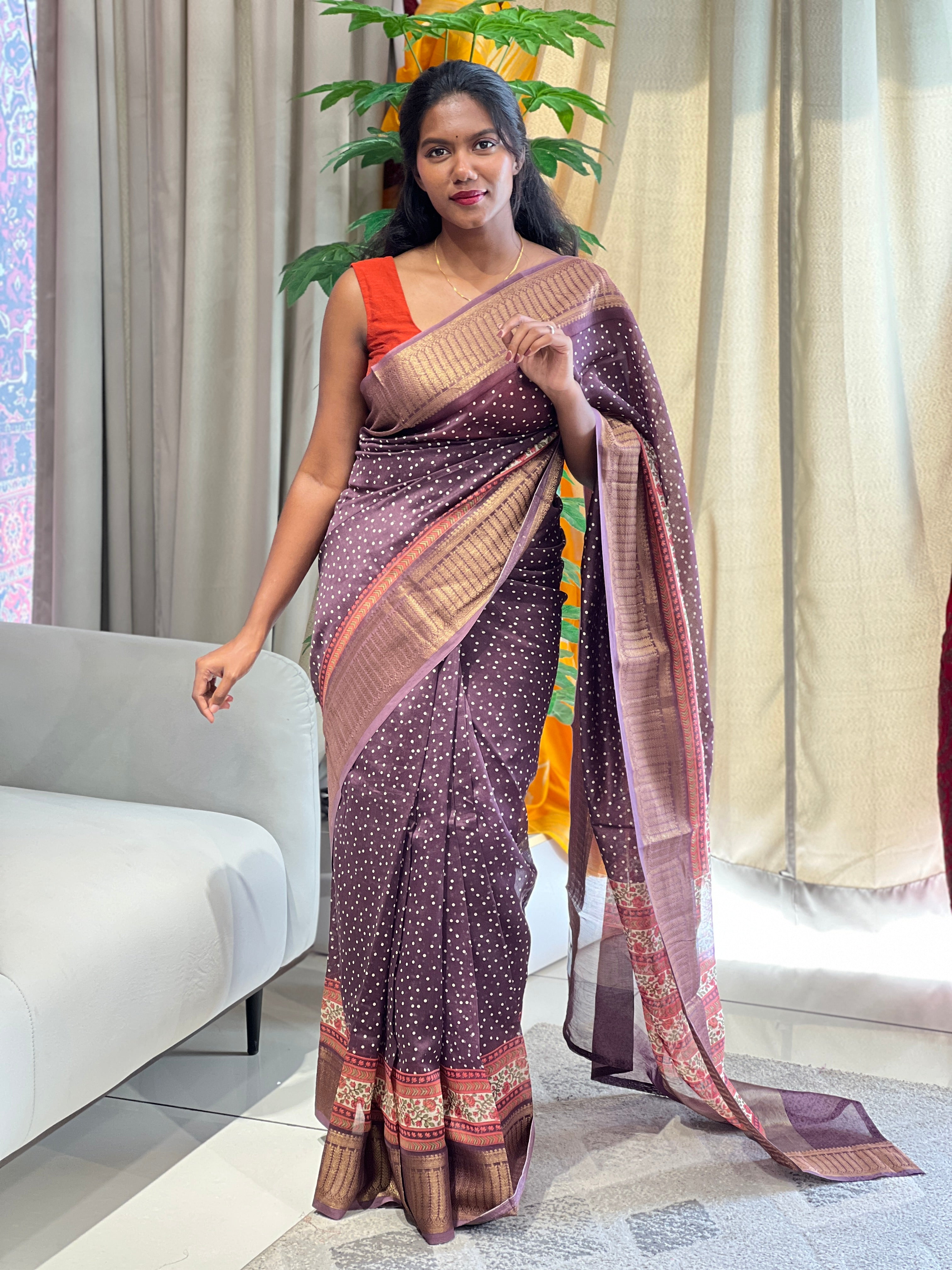 Dot Print Patterned Chanderi Saree | RGD939R