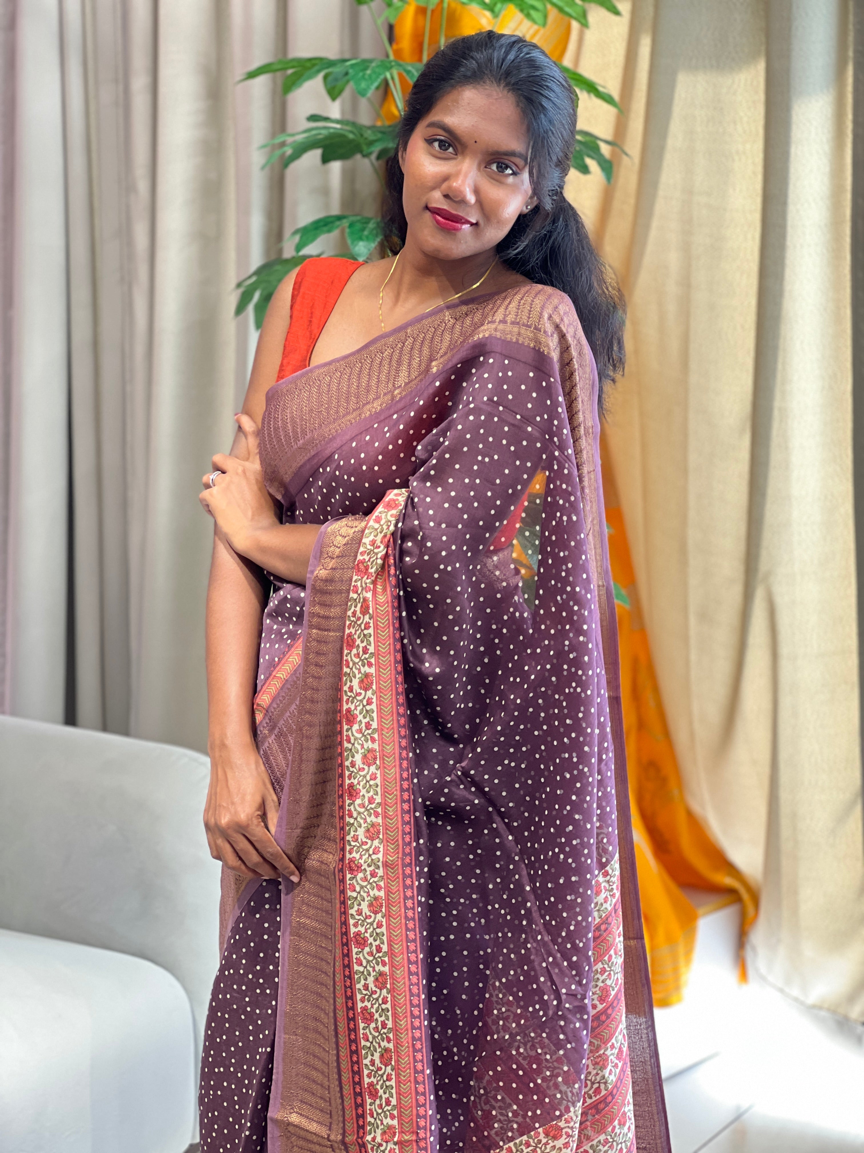 Dot Print Patterned Chanderi Saree | RGD939R