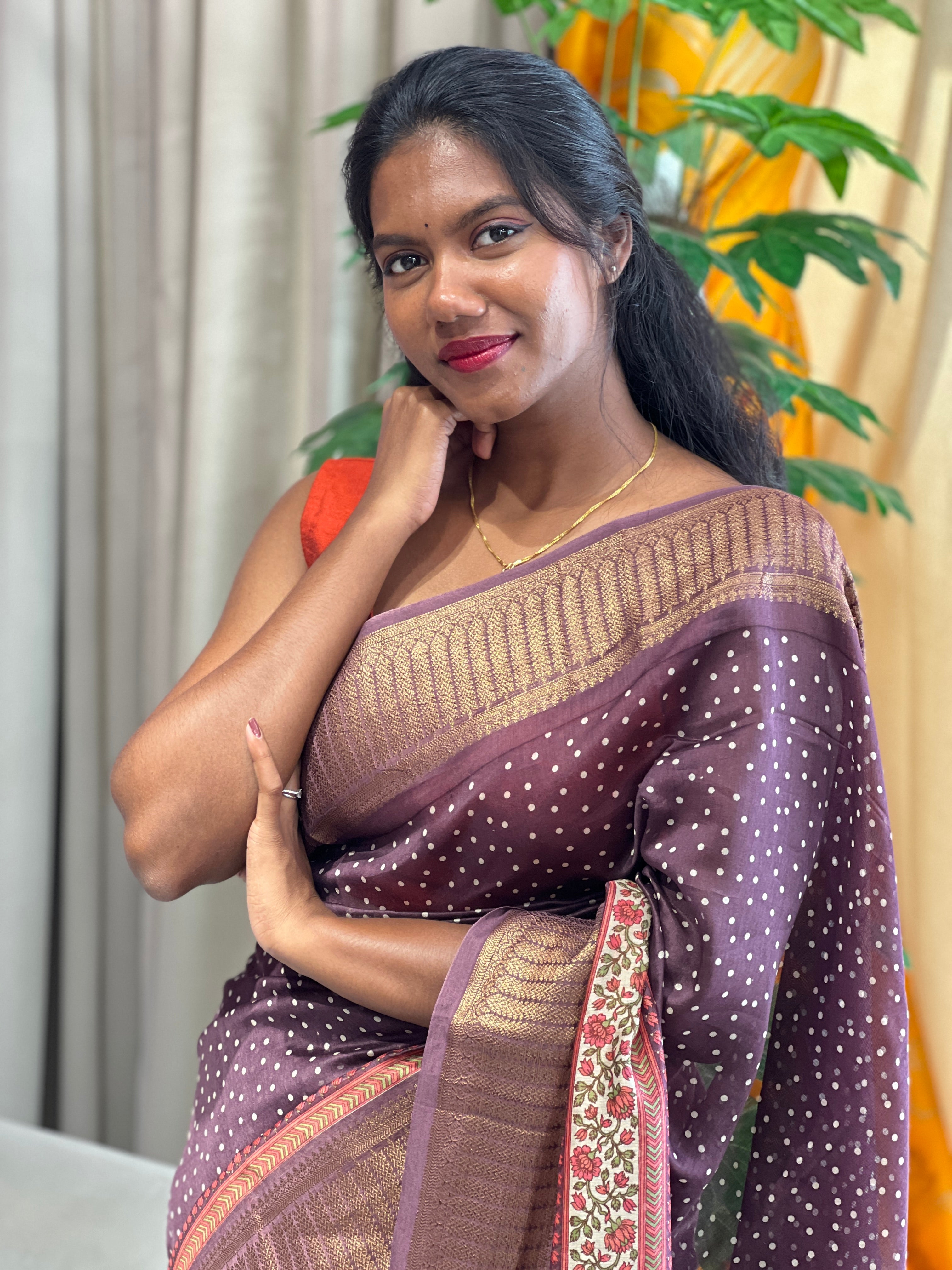 Dot Print Patterned Chanderi Saree | RGD939R