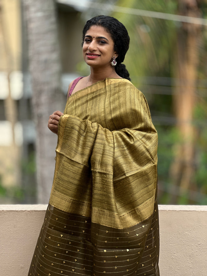Zari Border Geecha Tussar Saree | HS1231