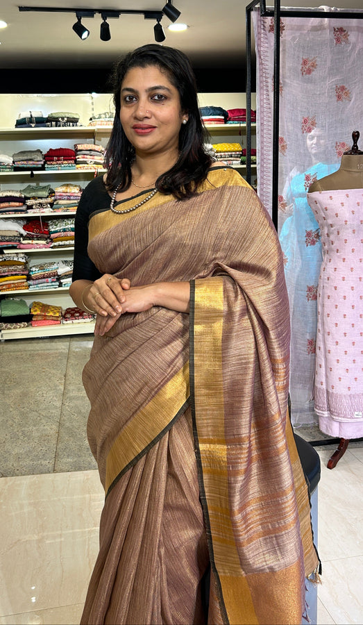 Stripe Patterned Tissue Saree | SK421