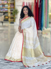 Golden Zari Border Linen Saree | SK328