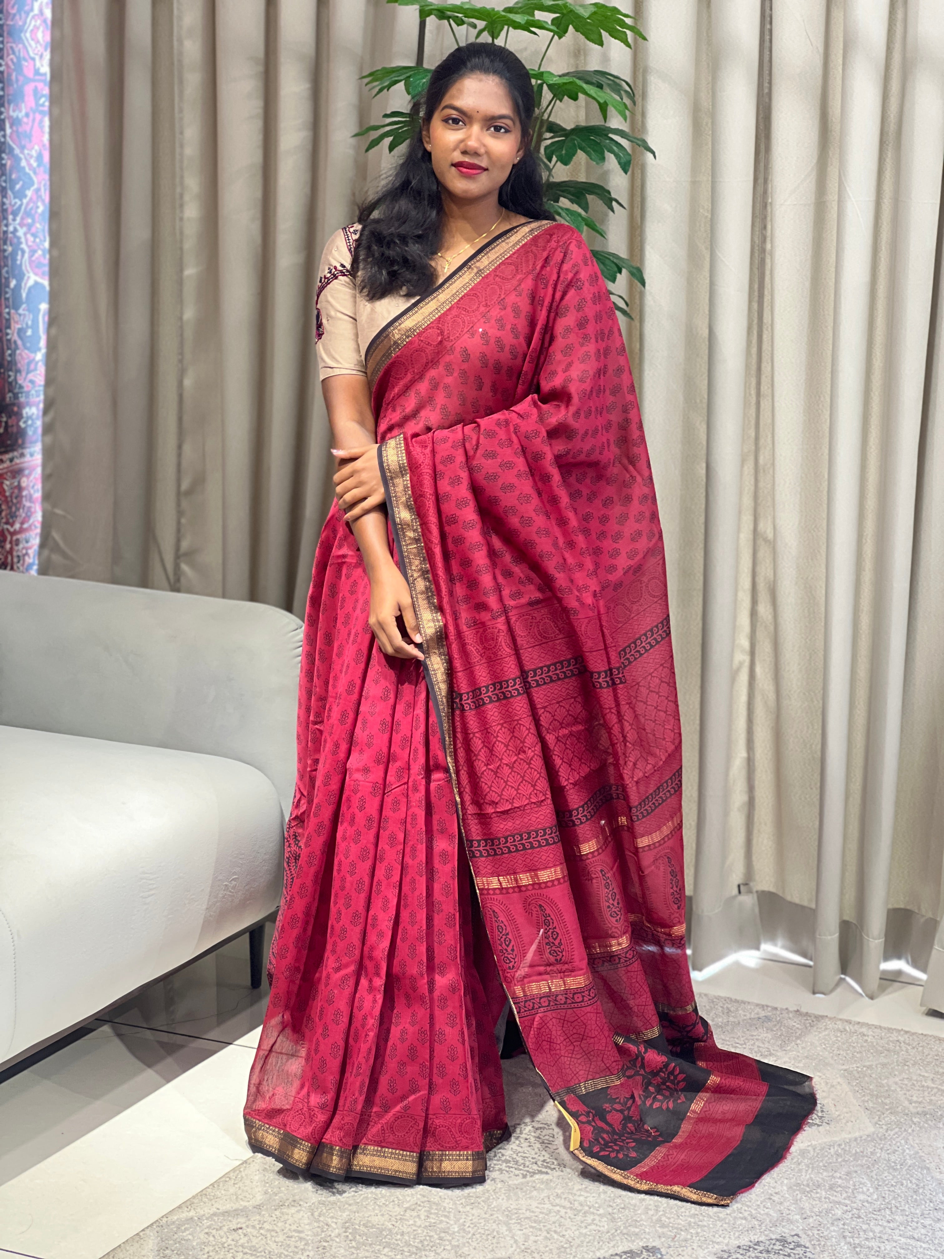 Mangalgiri Border Detailed Chanderi Silk Saree | SVF207