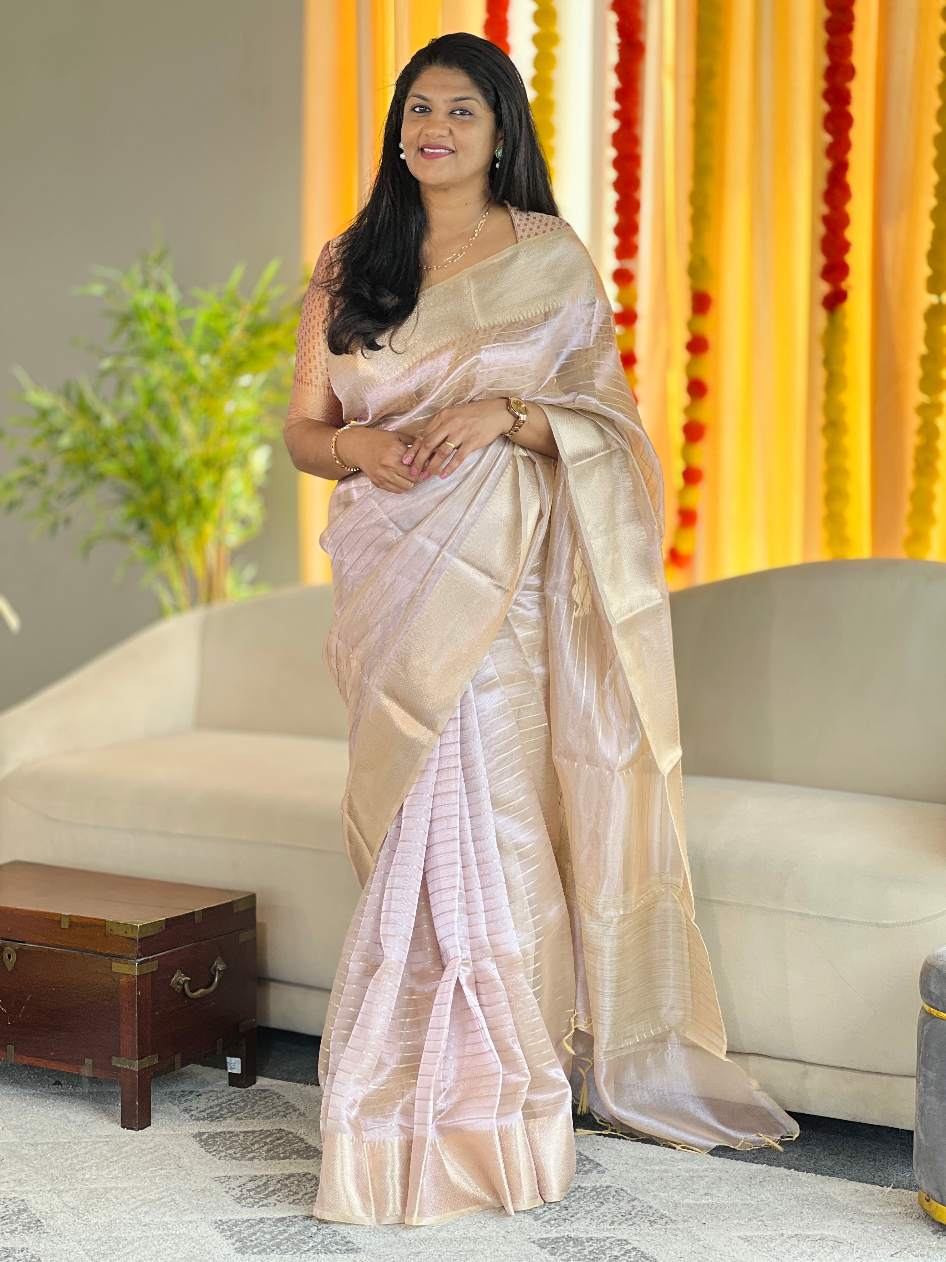 Line Weaving Pattern Viscose Organza Saree | NN190