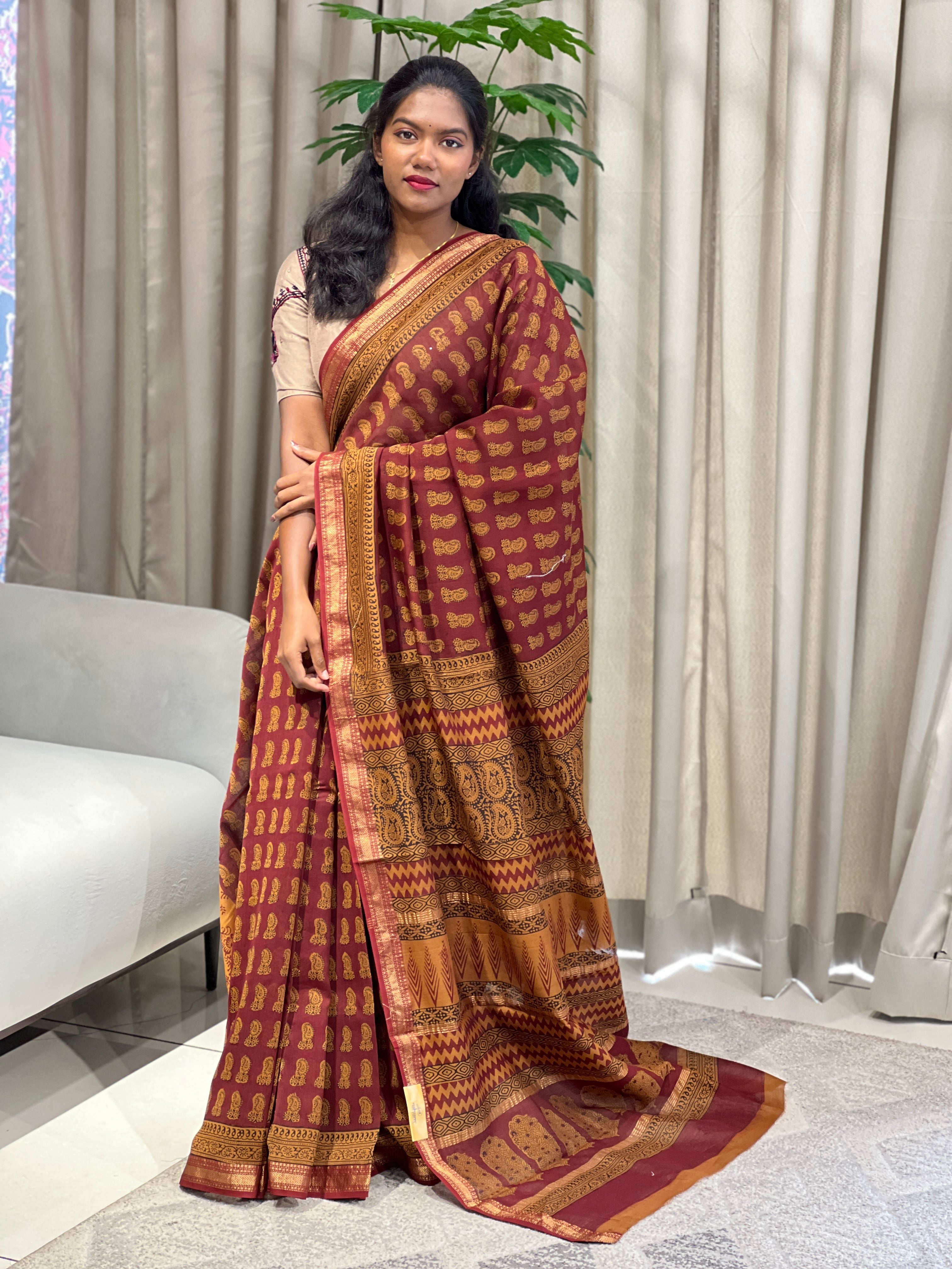 Mangalgiri Border Detailed Chanderi Silk Saree | SVF199