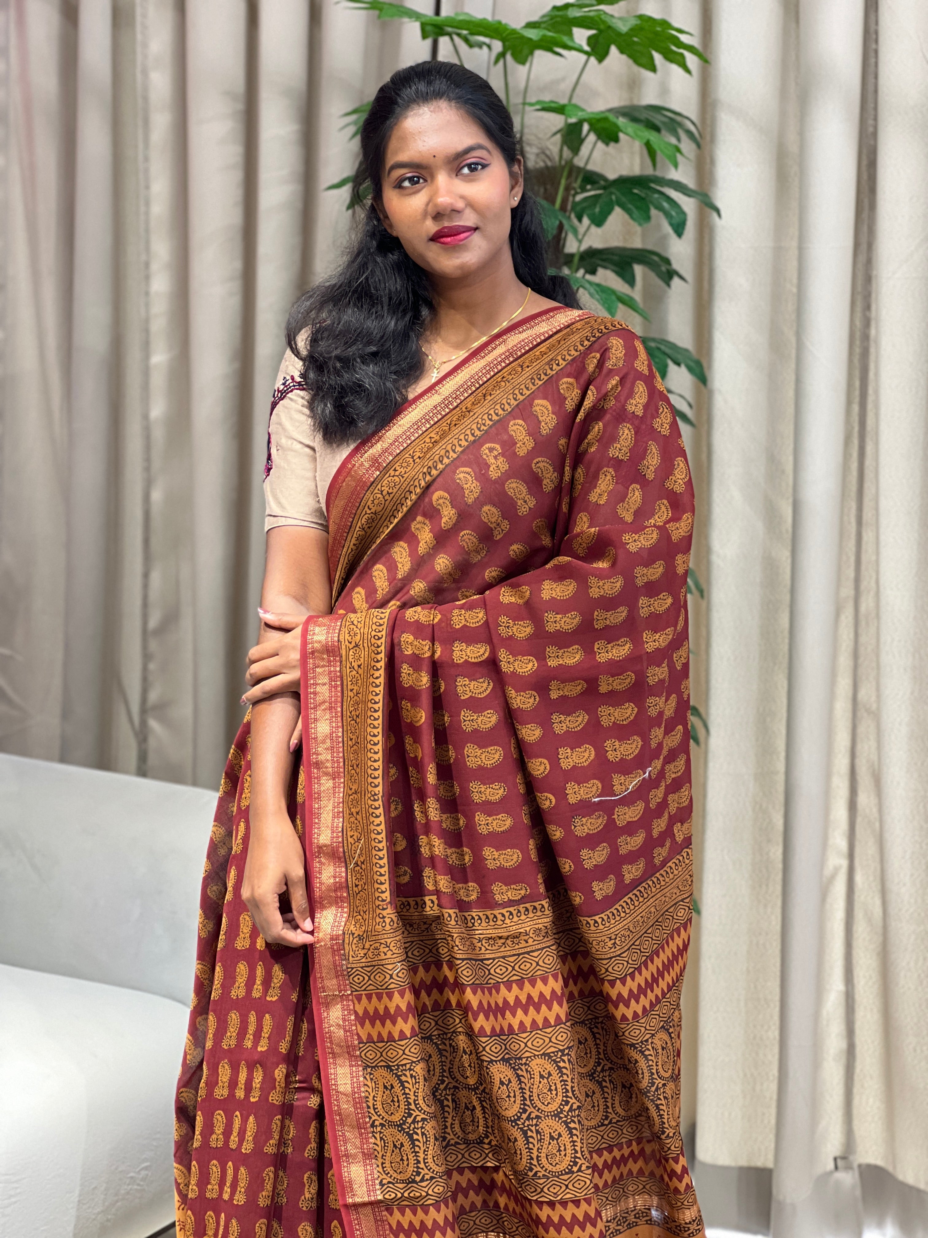 Mangalgiri Border Detailed Chanderi Silk Saree | SVF199