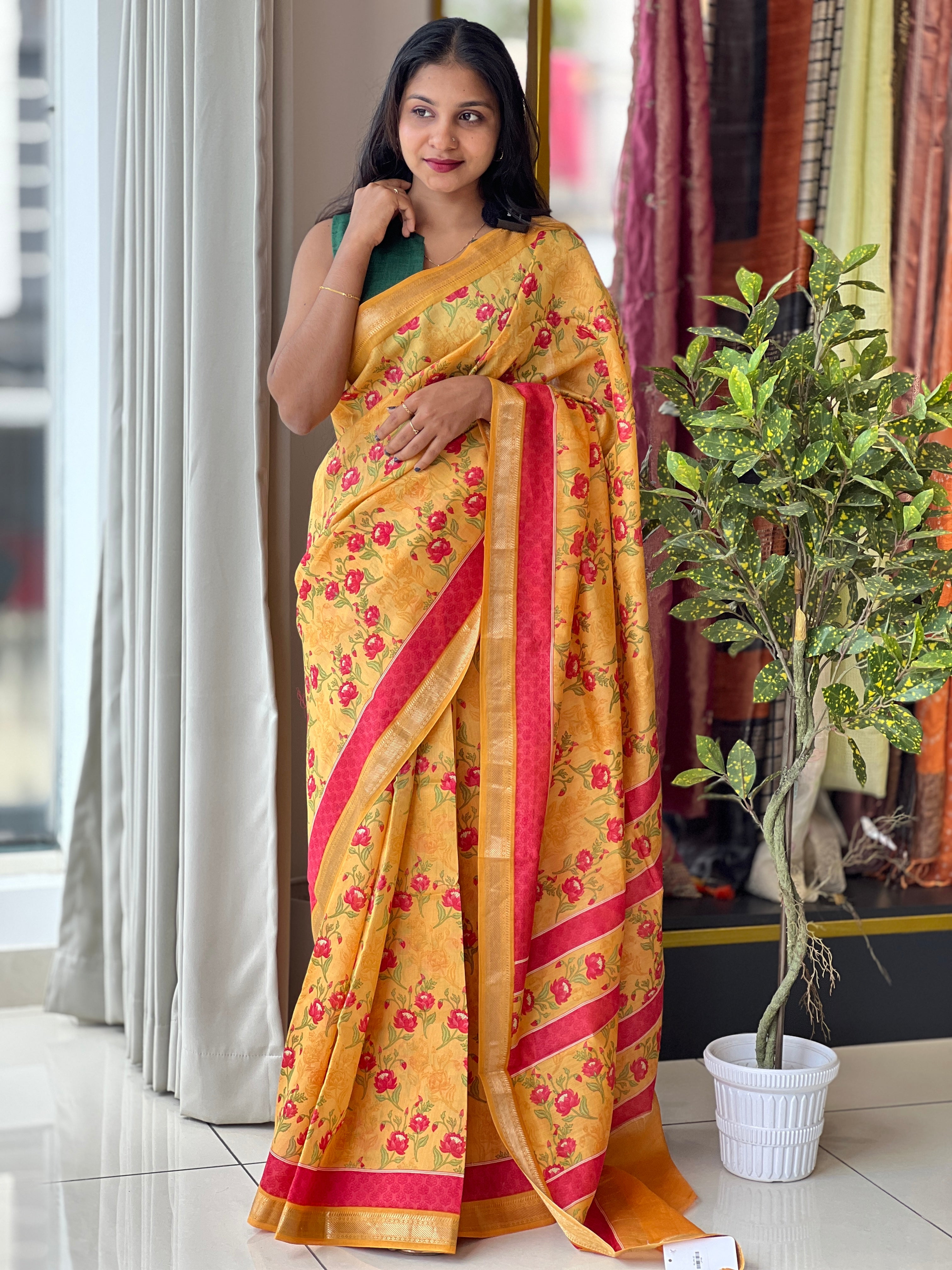 Floral Printed Pattern Chanderi Saree | LP169