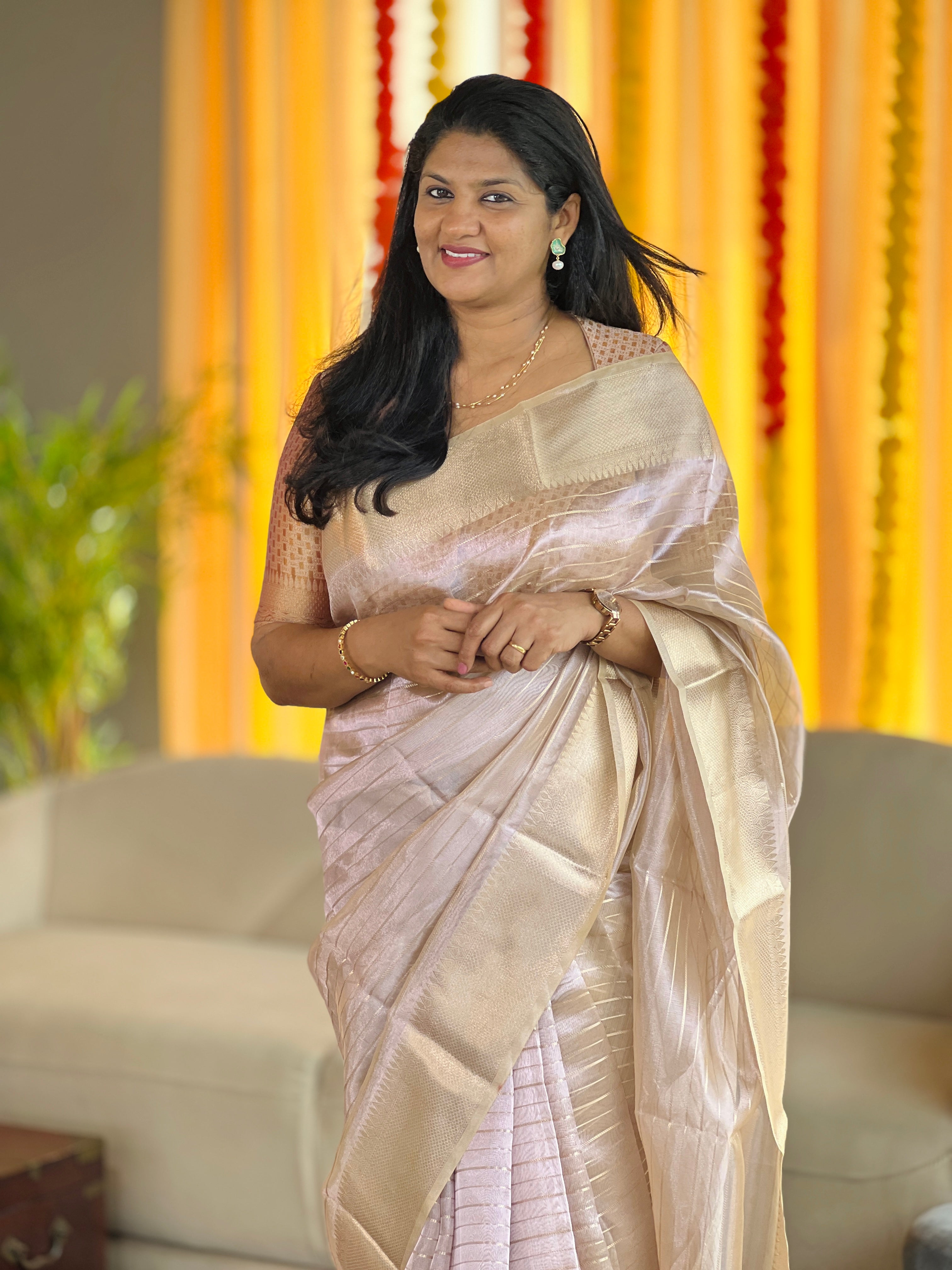 Line Weaving Pattern Viscose Organza Saree | NN190