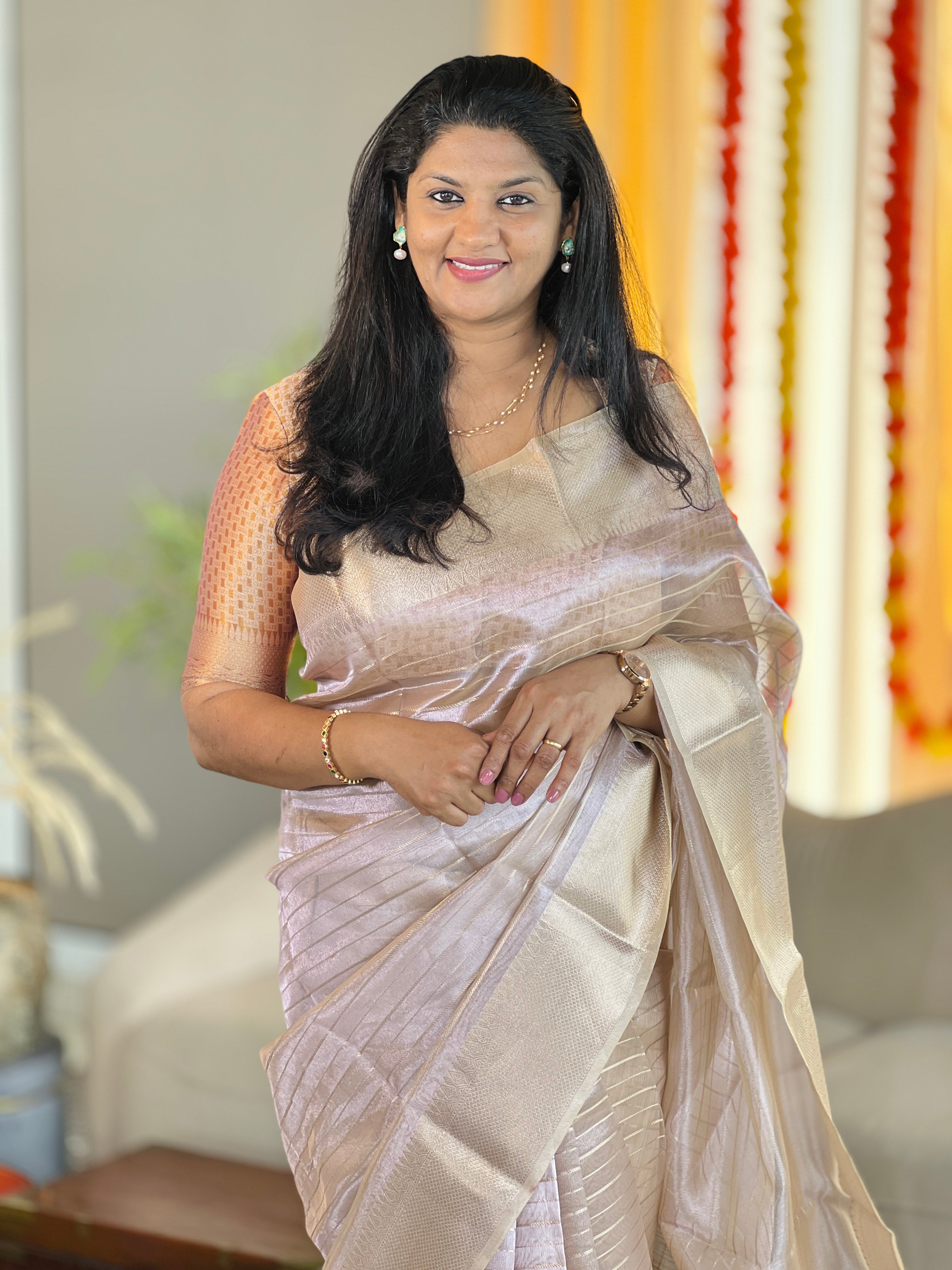 Line Weaving Pattern Viscose Organza Saree | NN190