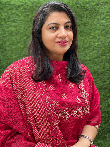 Computerised Embroidery With Block Printed Design Silky Kota Salwar Set | ACT1115