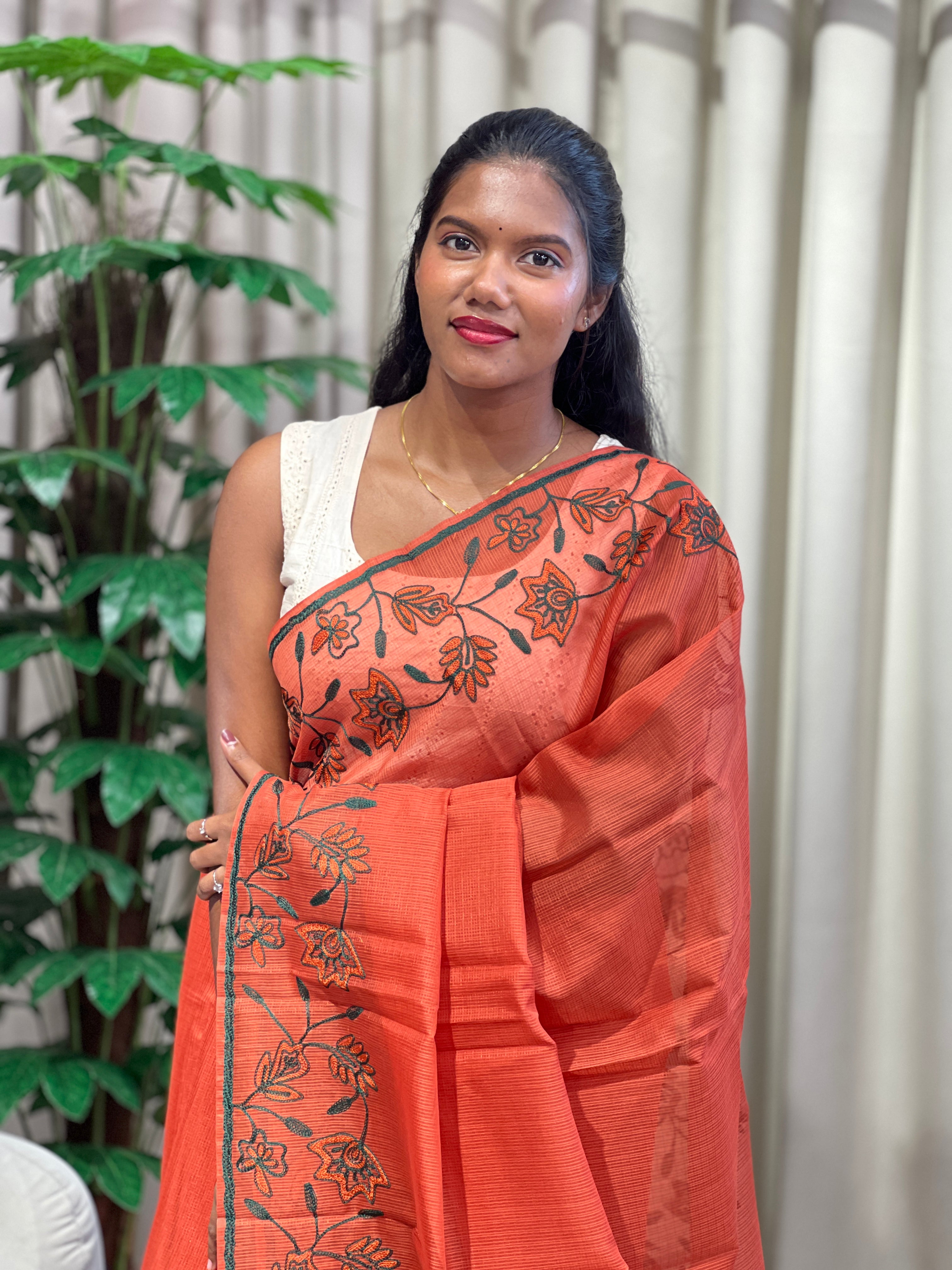 Chain Stitch Embroidery Detailed Kota Saree | JSC168