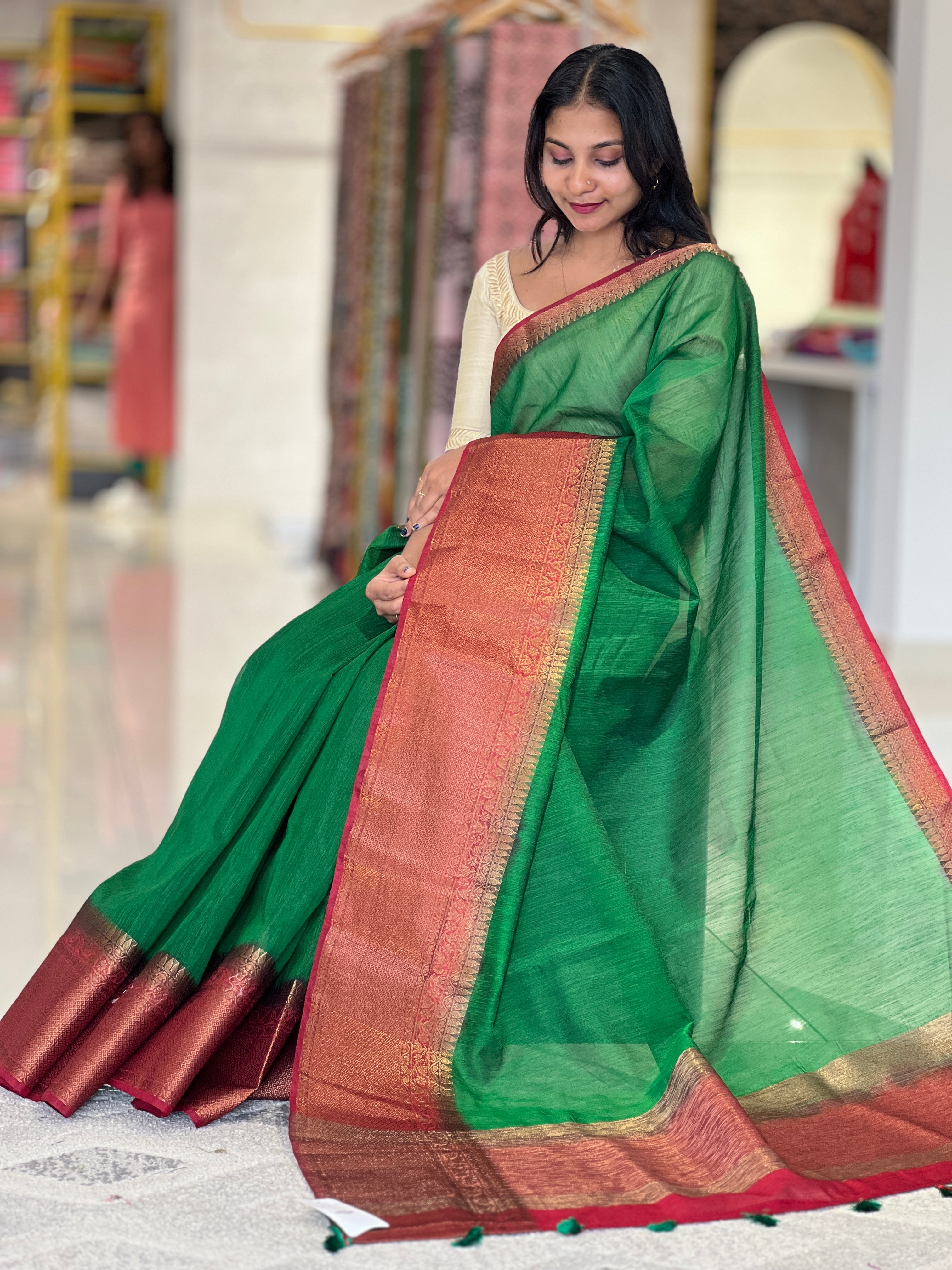 Zari Weaved Border Semi Geecha Saree | YNG499