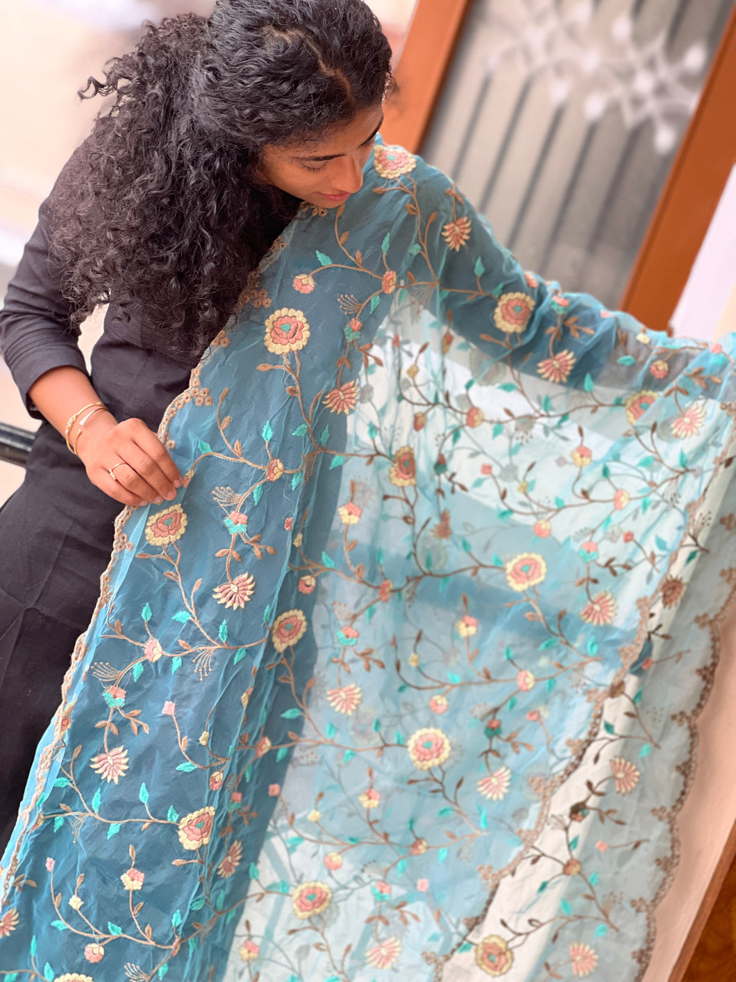 Machine Embroidered Organza Dupatta | AHD1578